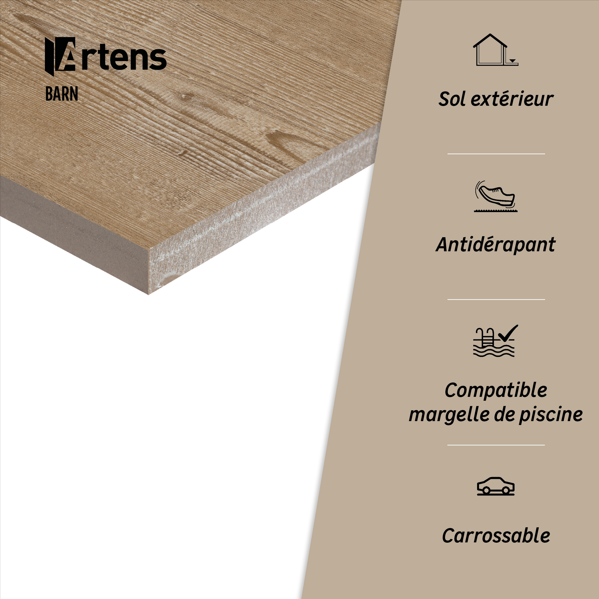 Lot de 2 dalles BARN grès cérame effet bois ARTENS, l.60 x L.60cm x Ep.20mm - 11