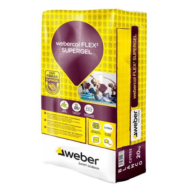 CEMENTO COLA WEBERCOL FLEX SUPERGEL C2TES2 20KG BLANCO