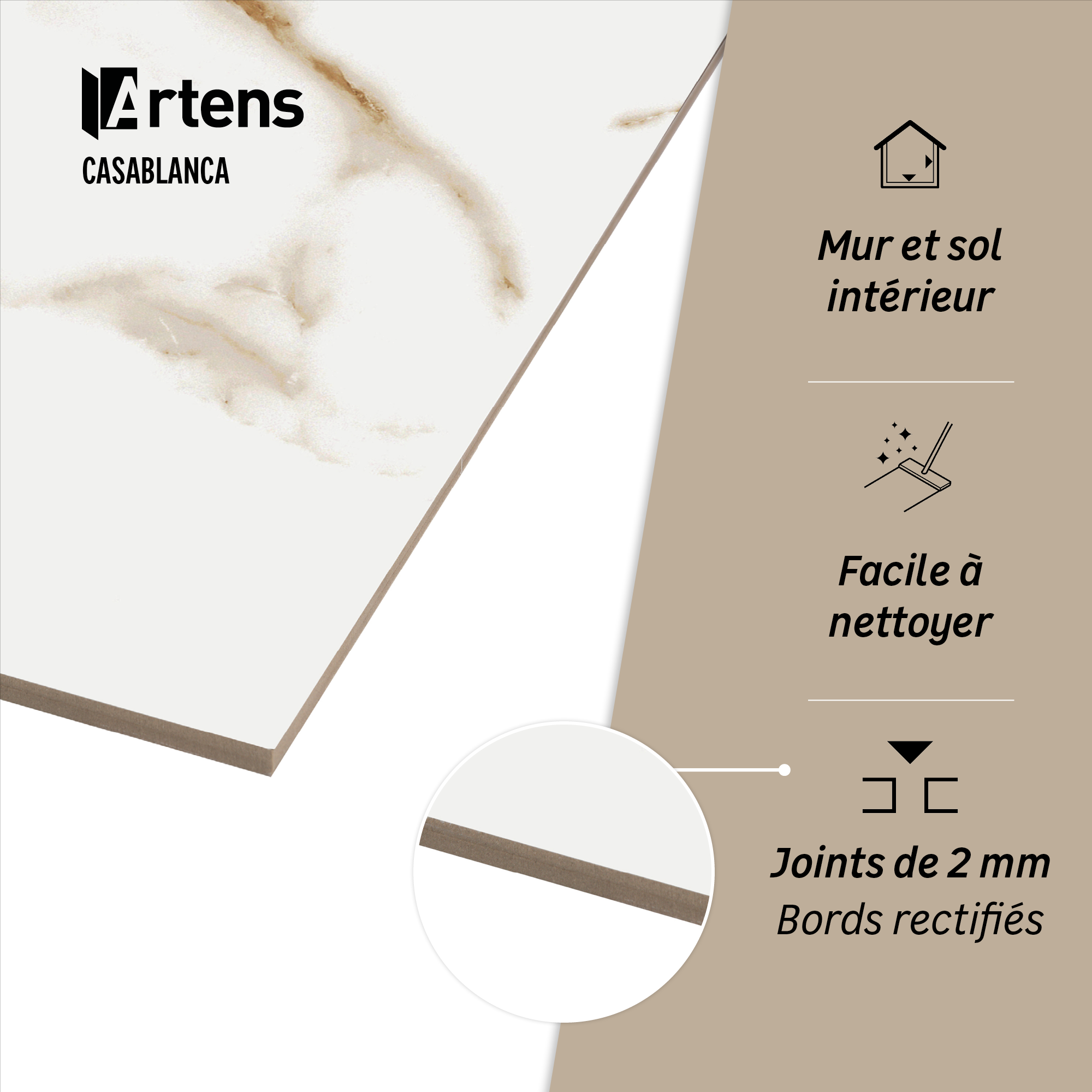 Carrelage sol/mur intérieur effet marbre or Casablanca l.60 x L.120 cm x Ep.9 mm - 5
