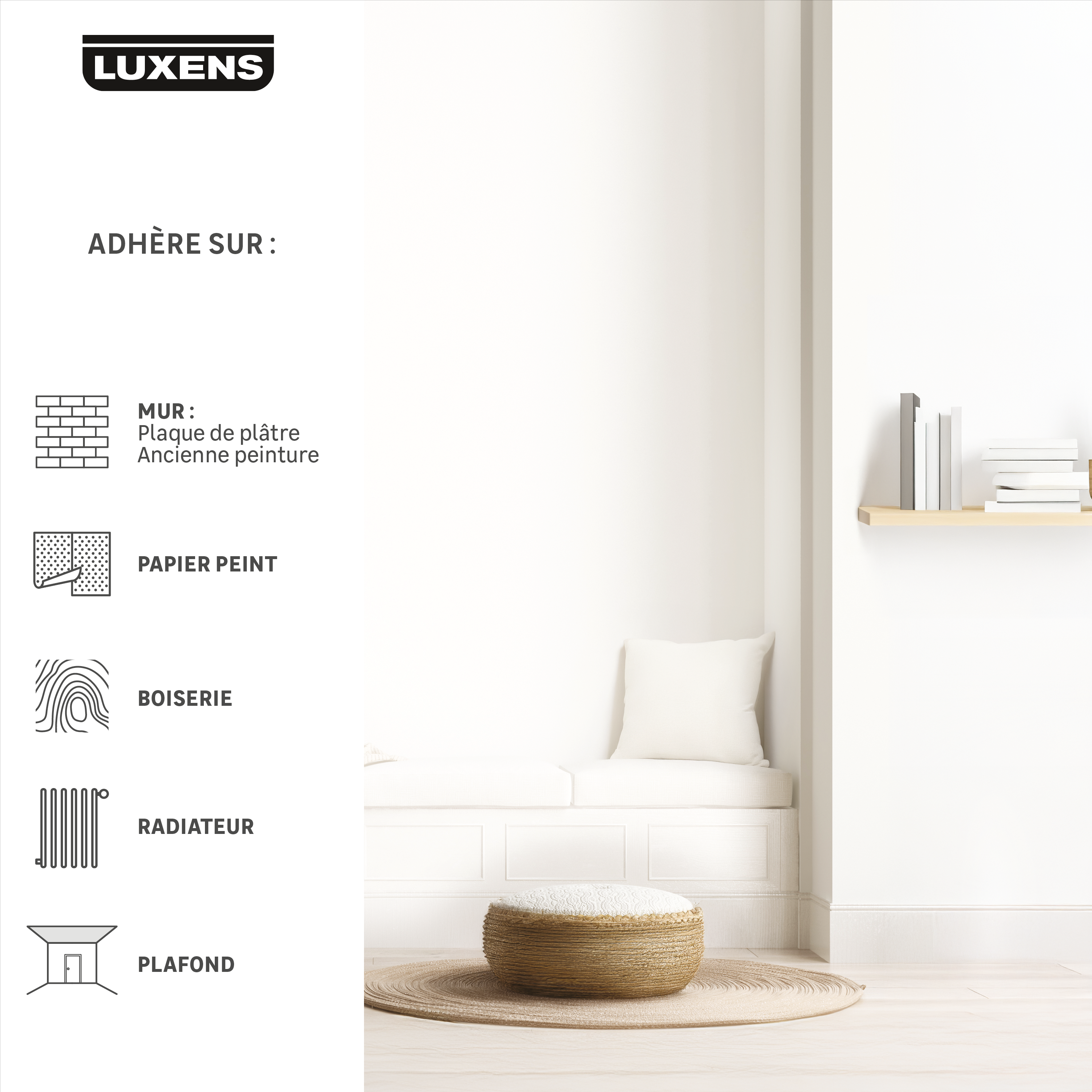 Peinture mur, plafond, boiserie blanc velours LUXENS Couvrant 10L+20% grat - 5
