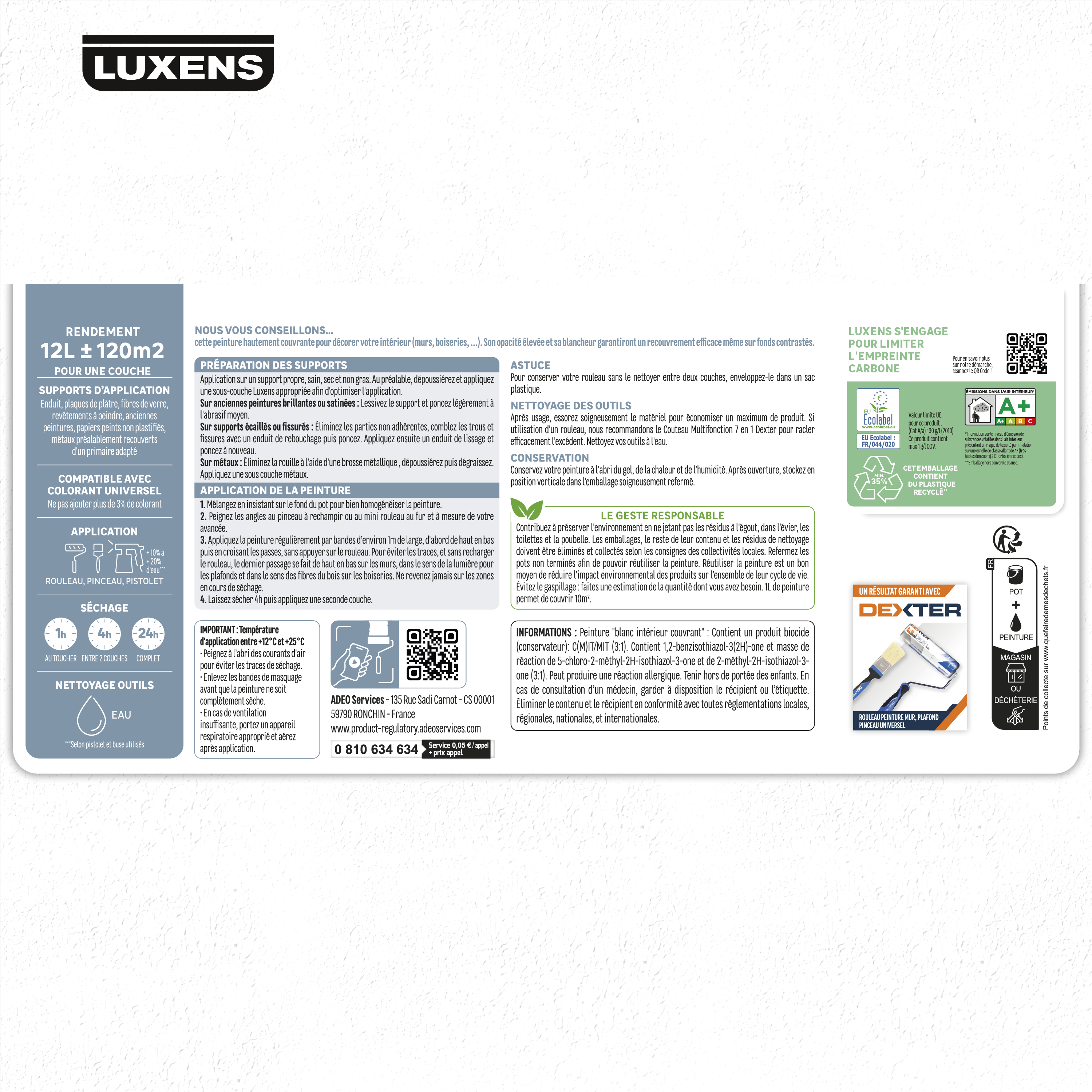 Peinture mur, plafond, boiserie blanc velours LUXENS Couvrant 10L+20% grat - 7