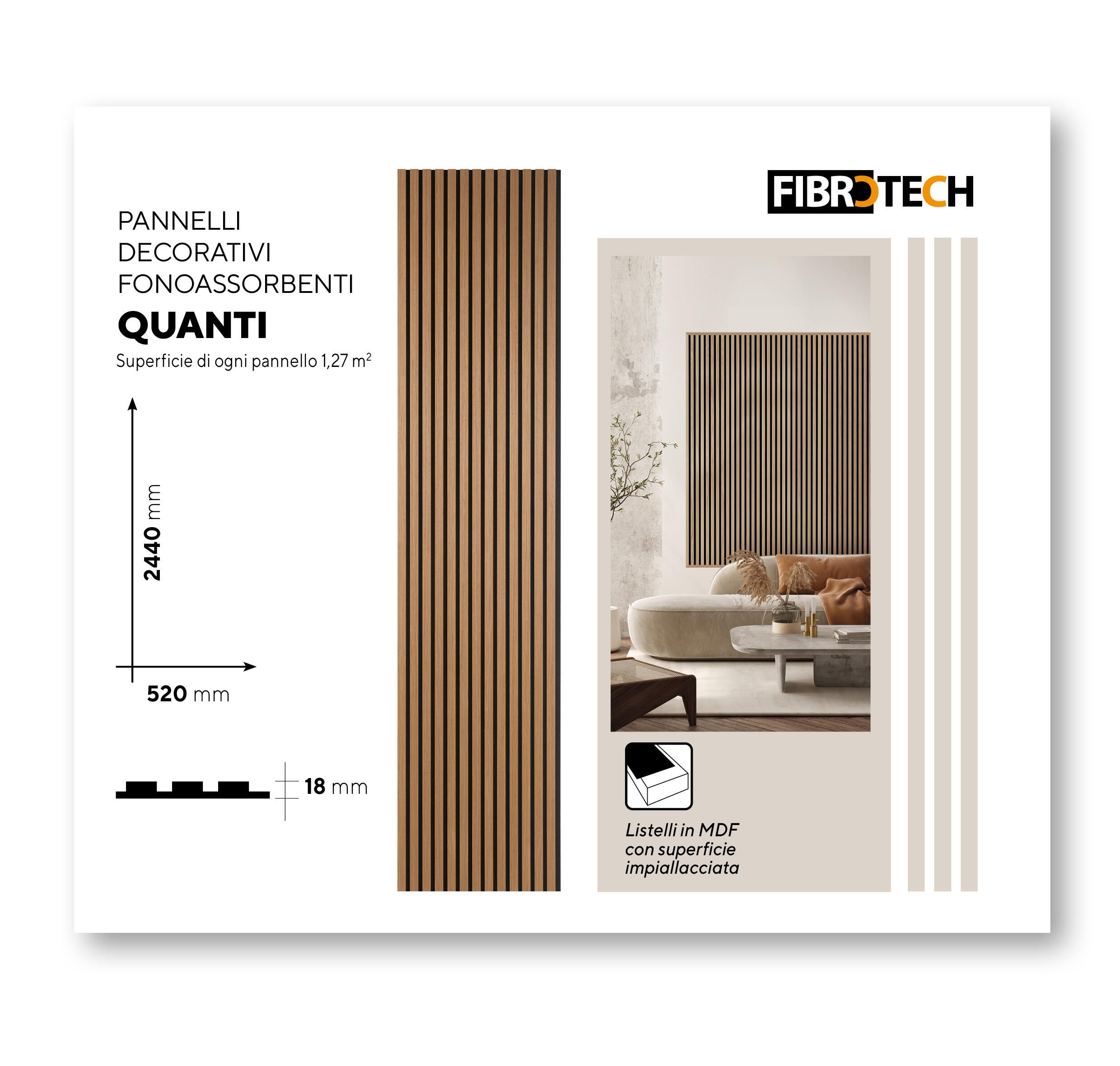 Pannello decorativo fonoassorbente Quanti FIBROTECH nero e rovere chiaro L 244 x L 52 cm, Sp 18 mm - 9
