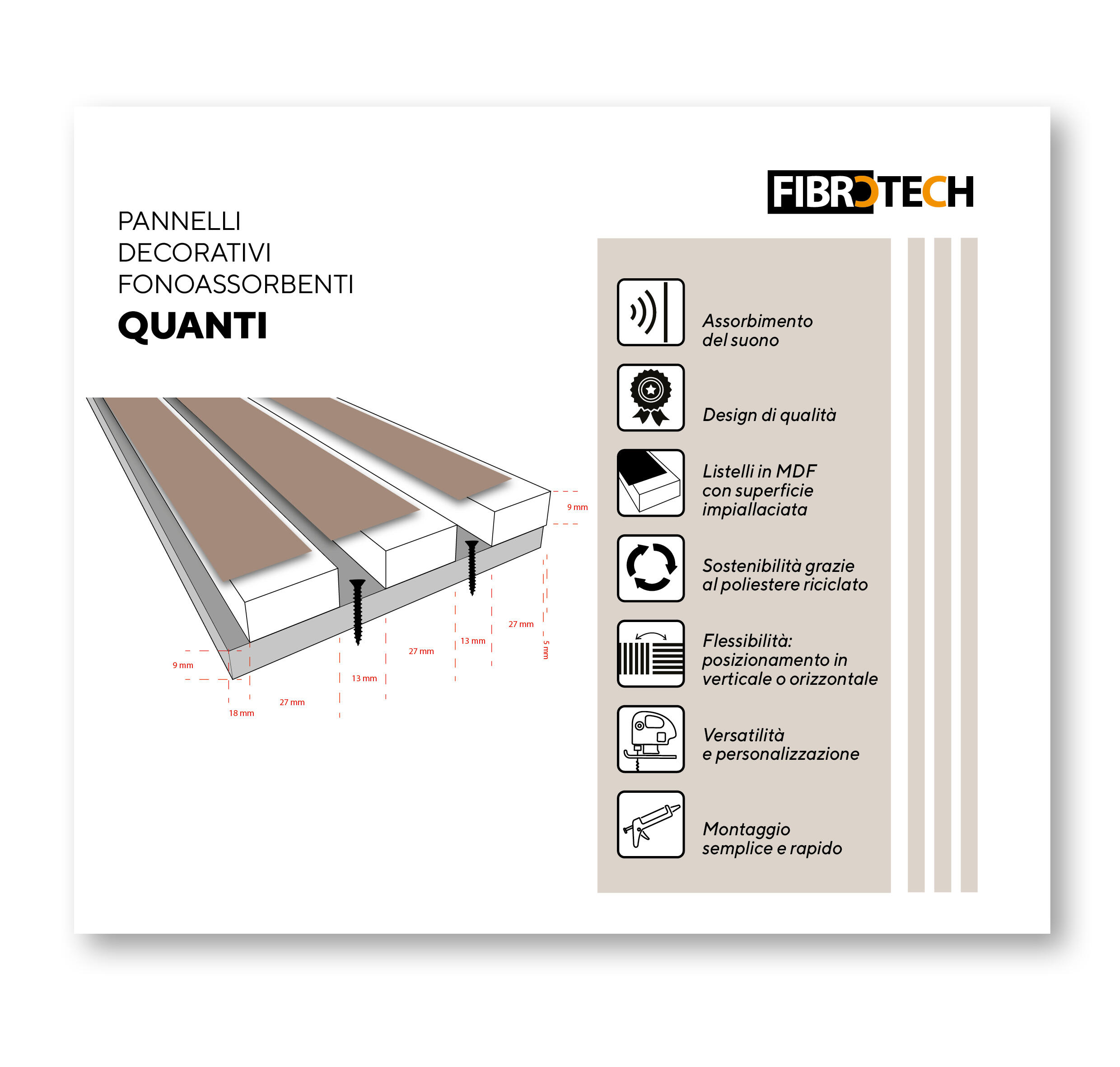 Pannello decorativo fonoassorbente Quanti FIBROTECH nero e rovere chiaro L 244 x L 52 cm, Sp 18 mm - 8