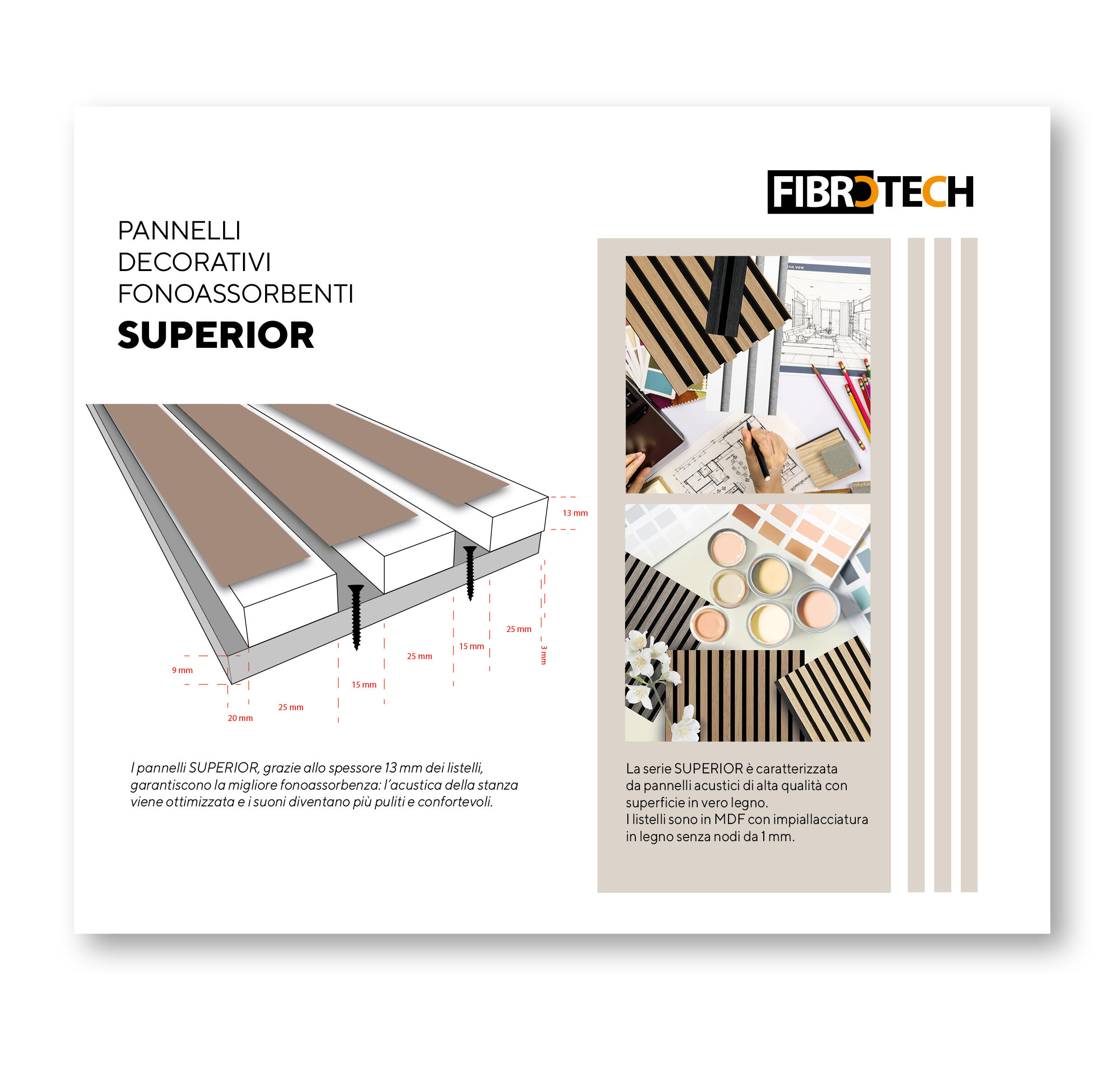 Pannello decorativo fonoassorbente Superior FIBROTECH nero e rovere scuro L 244 x L 60 cm, Sp 22 mm - 9