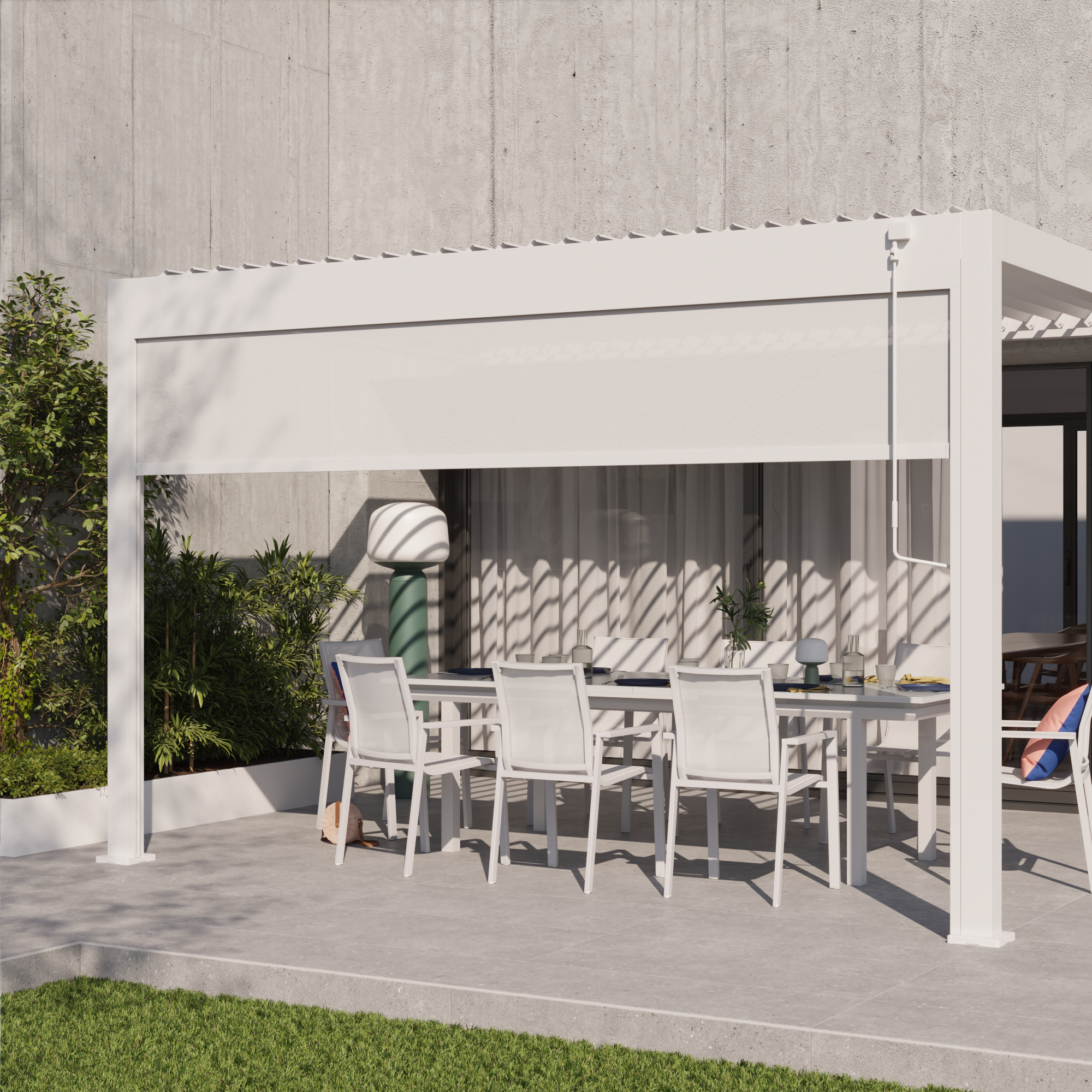 Store façade en aluminium blanc NATERIAL pour pergola Astra, L.370.8xH.231.6 cm - 7