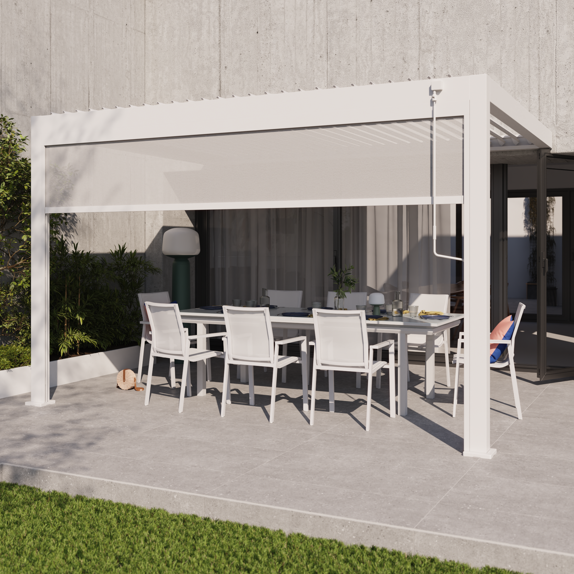 Store façade en aluminium blanc NATERIAL pour pergola Astra, L.370.8xH.231.6 cm - 6