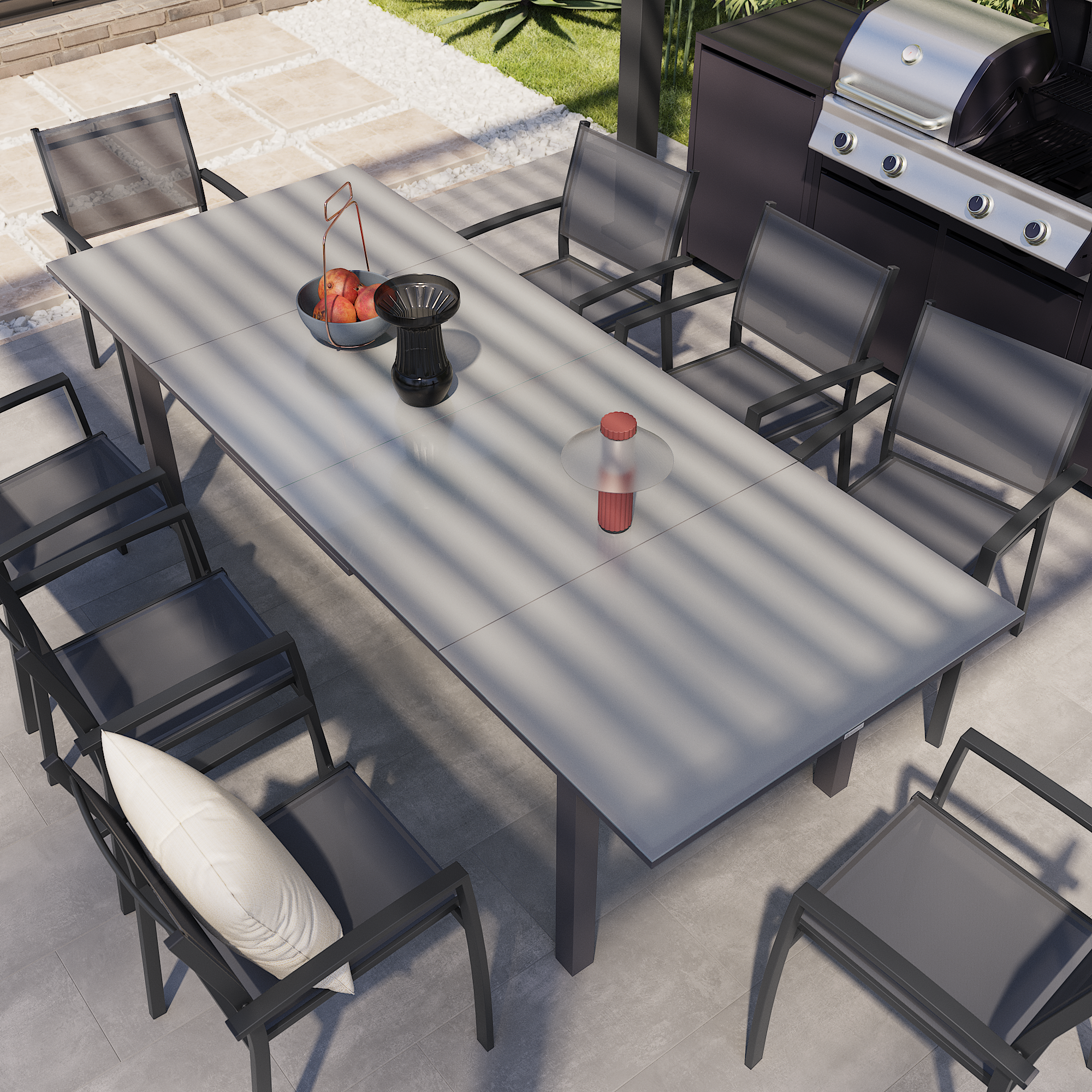 Mesa de refeição extensível em alumínio e vidro 256/320x100x76 cm antracite Naterial Odyssea+ - 19