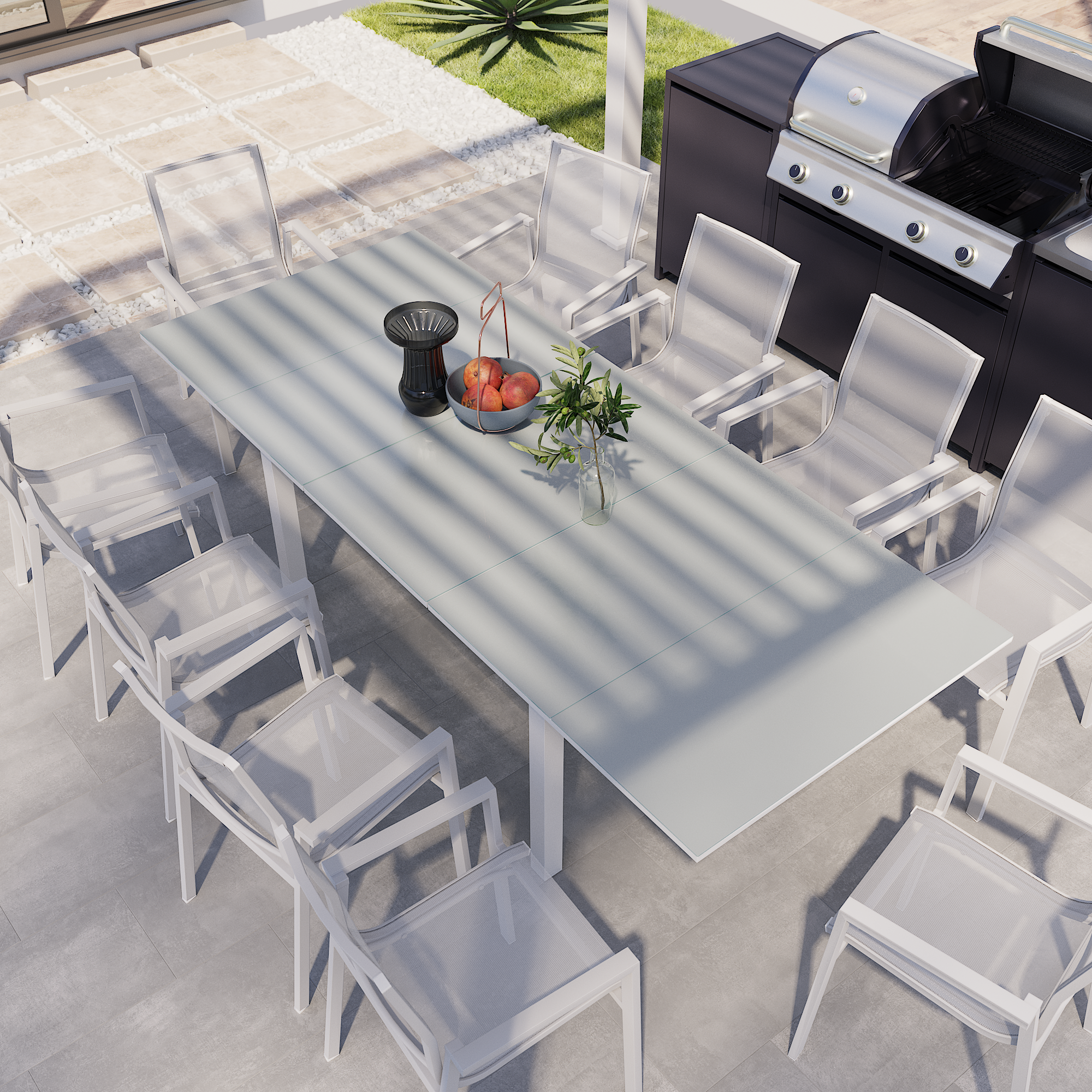 Mesa de refeição extensível em alumínio e vidro 188/244x100x76 cm branco Naterial Odyssea+ - 18