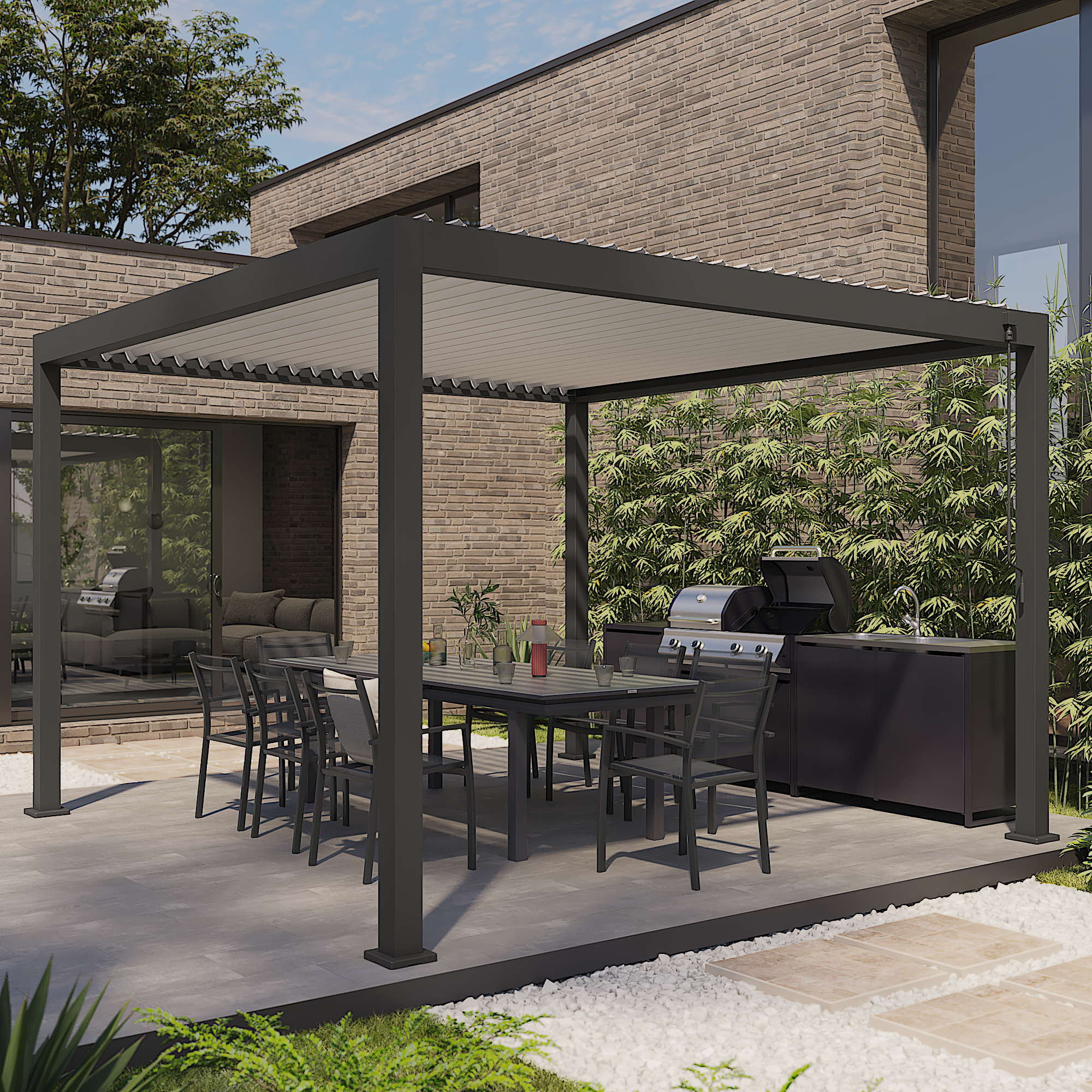 Pérgola bioclimática de aluminio NATERIAL Astra gris y lama gris claro de 363 x 363 x 248 cm manual - 4