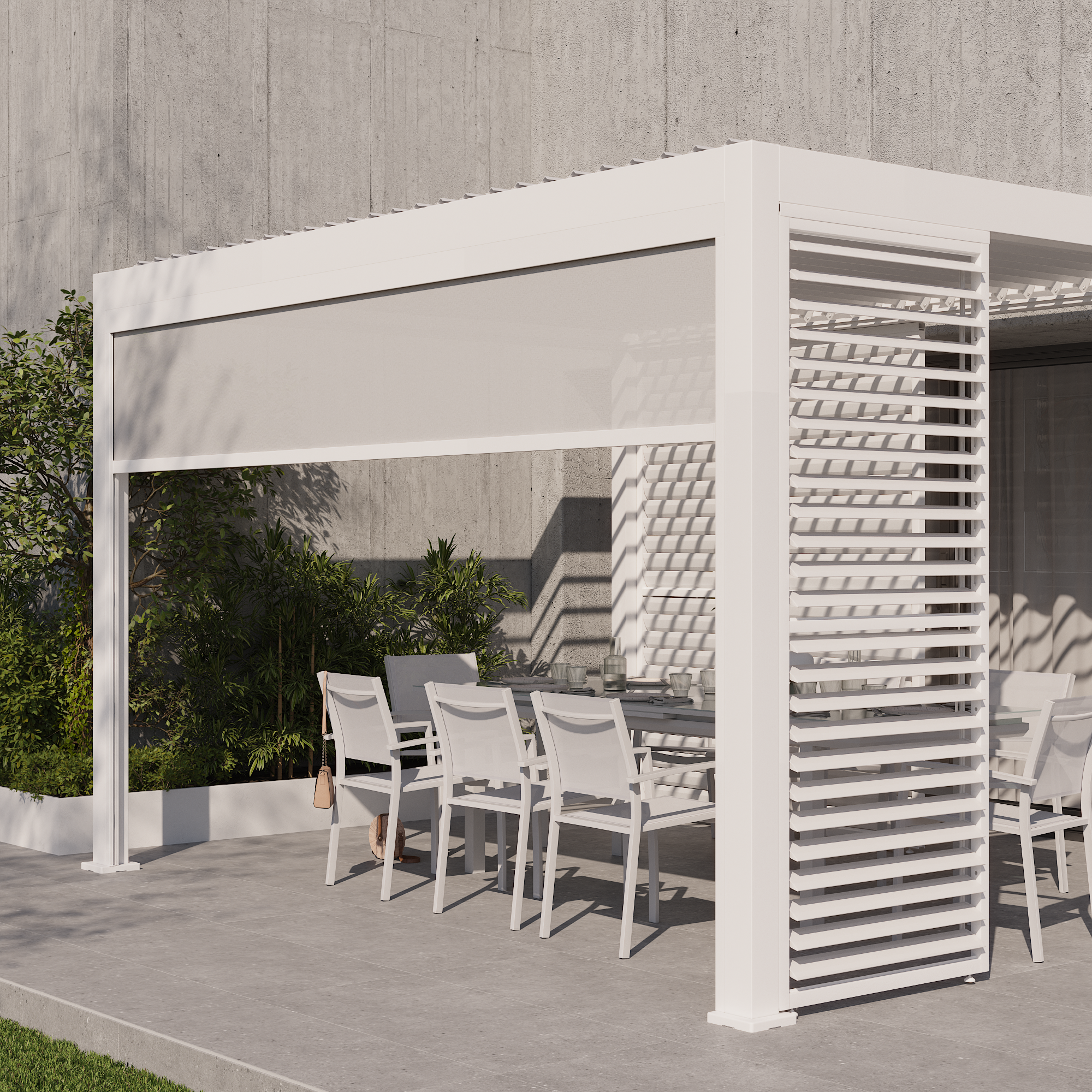 Store façade en aluminium blanc NATERIAL pour pergola Astra, L.370.8xH.231.6 cm - 4