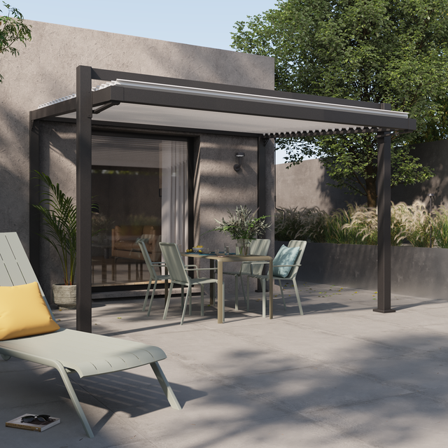 Pérgola bioclimática de aluminio NATERIAL Odyssea gris y lama gris claro de 319 x 380.5 x 250 cm manual