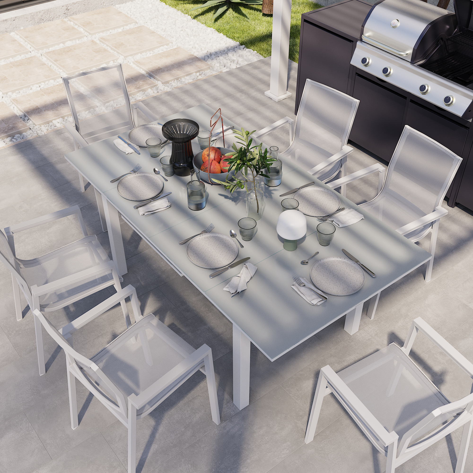 Mesa de refeição extensível em alumínio e vidro 188/244x100x76 cm branco Naterial Odyssea+ - 14