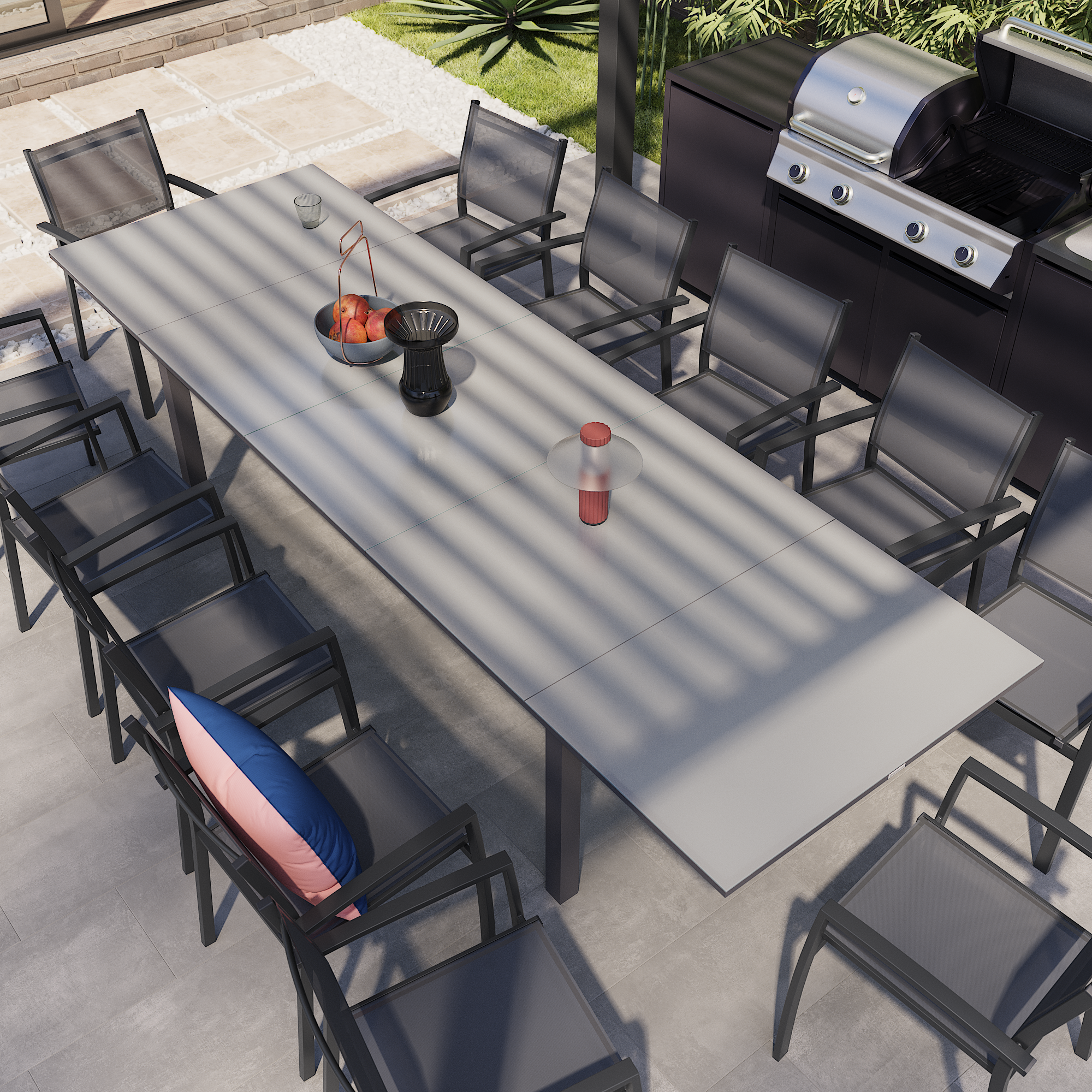 Mesa de refeição extensível em alumínio e vidro 256/320x100x76 cm antracite Naterial Odyssea+ - 13