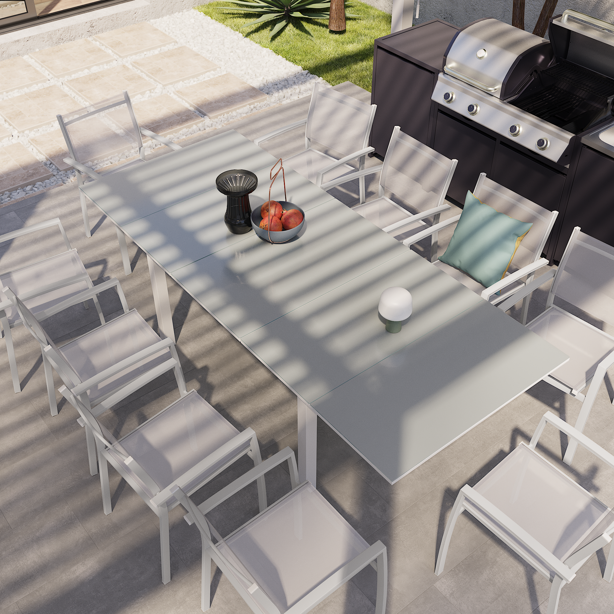 Mesa de refeição extensível em alumínio e vidro 188/244x100x76 cm branco Naterial Odyssea+ - 12