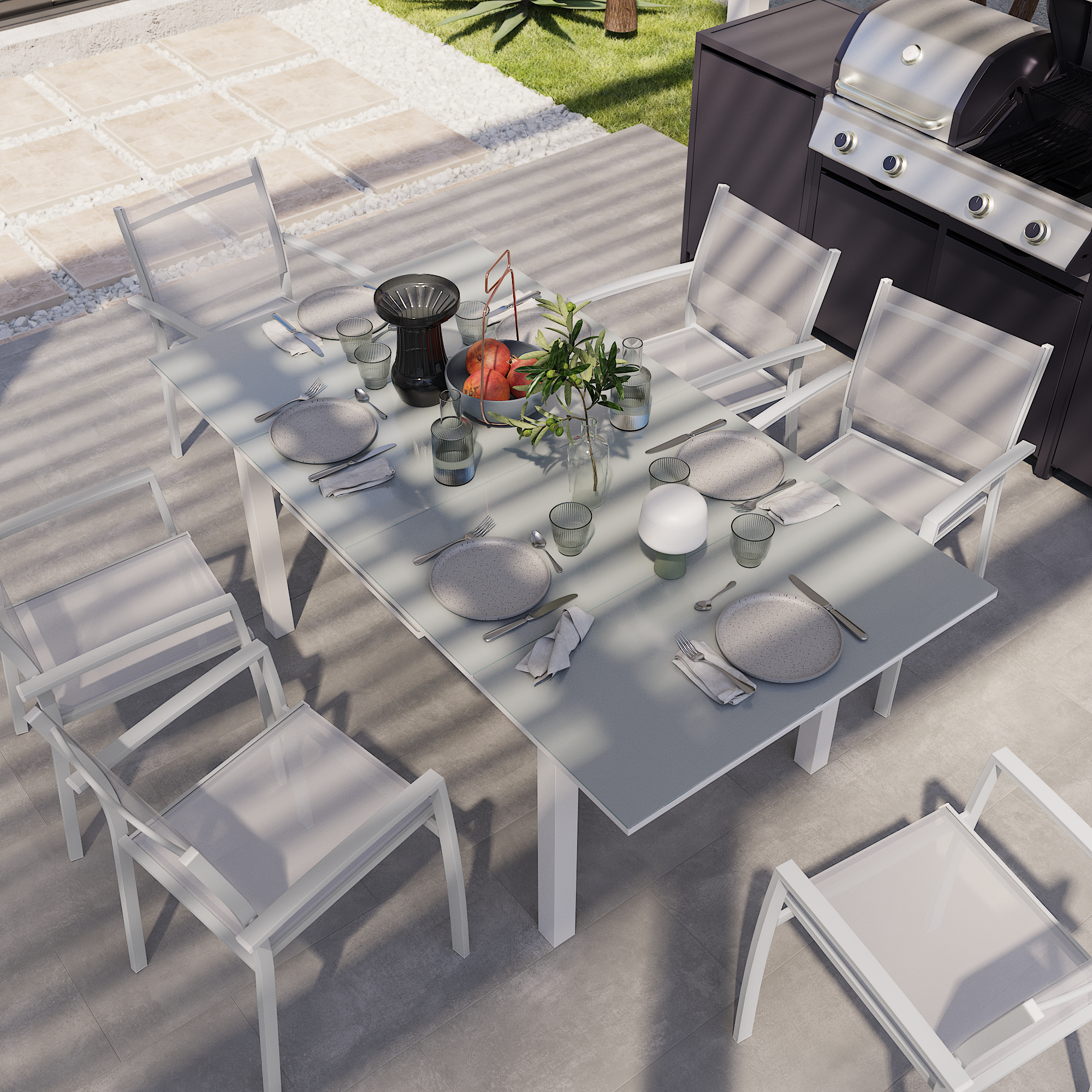 Mesa de refeição extensível em alumínio e vidro 188/244x100x76 cm branco Naterial Odyssea+ - 11