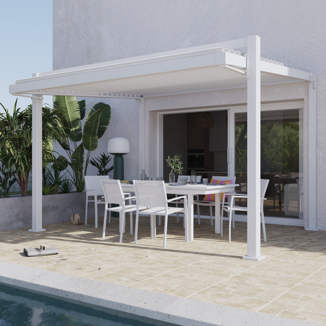 Pérgola bioclimática de aluminio NATERIAL Odyssea blanca y lama blanca de 319 x 380.5 x 250 cm manual