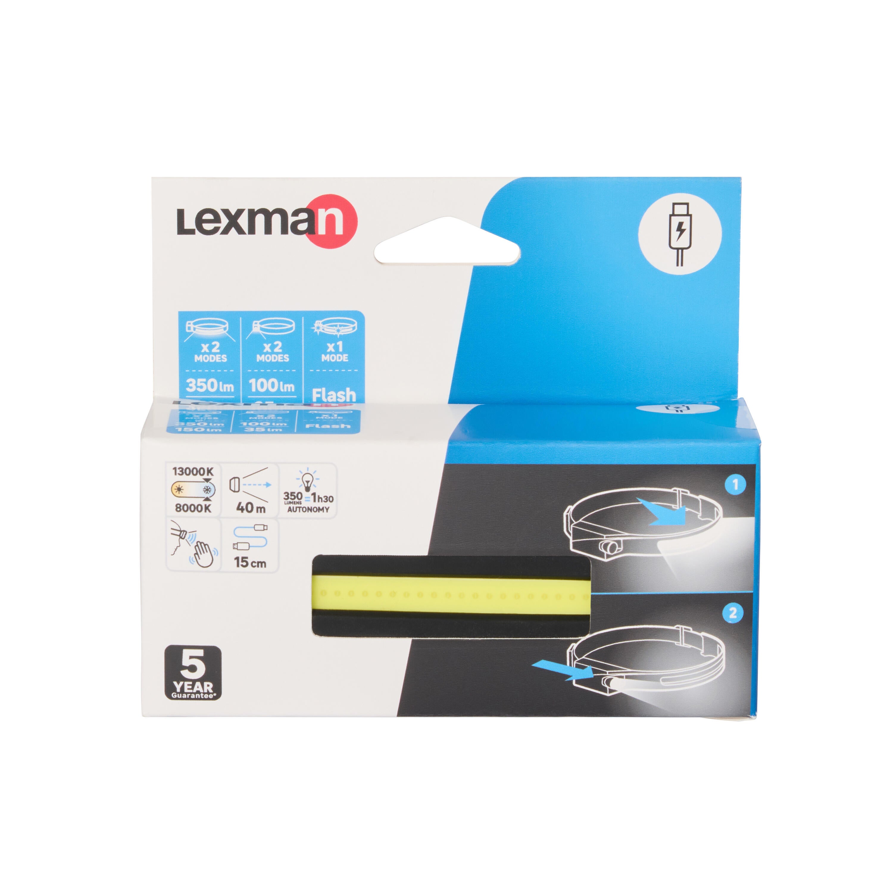 Linterna frontal LEXMAN recargable flexible 350 lúmenes - 10