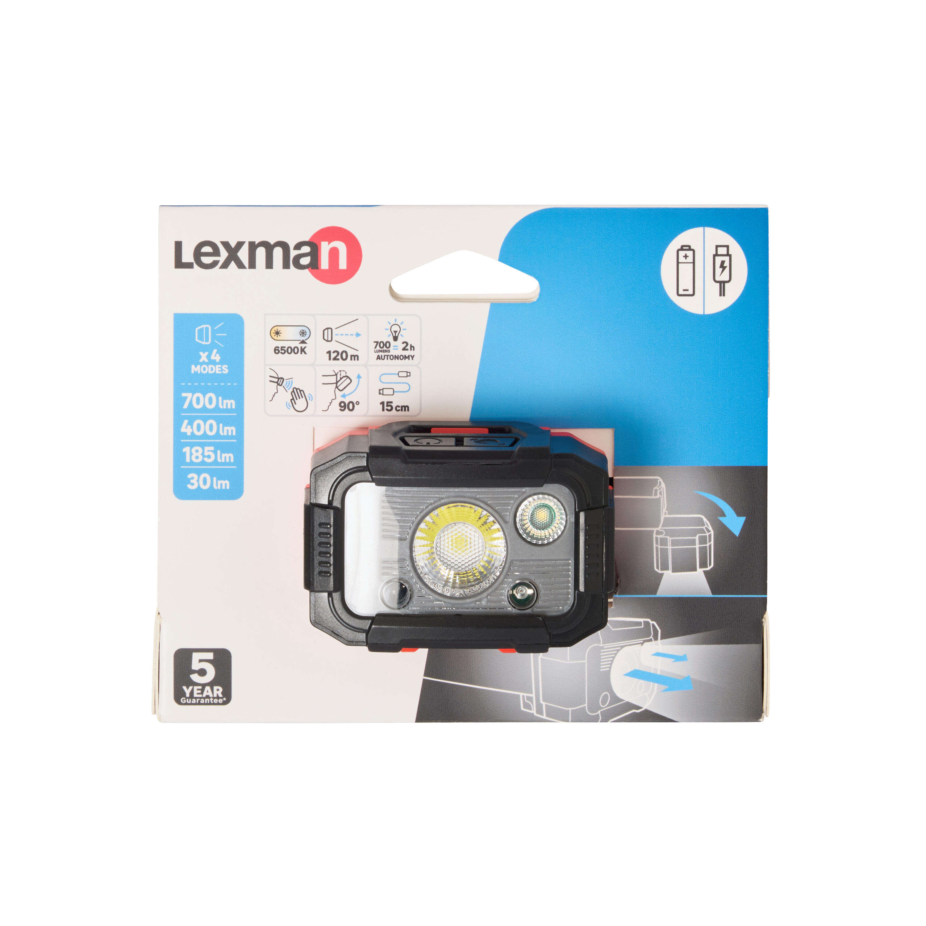Latarka czołowa LED 750 lm USB-C lub 3xAAA Lexman - 14