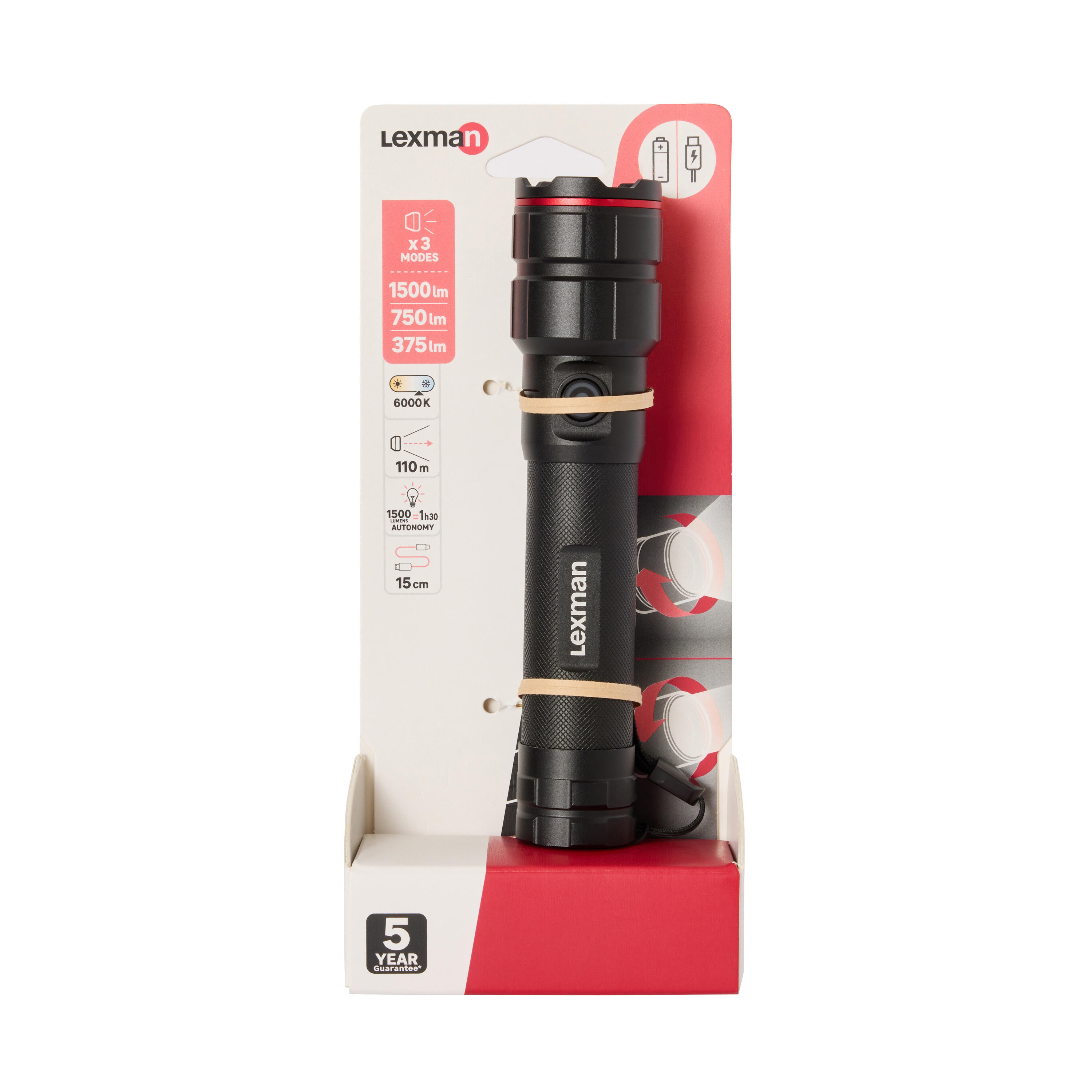 Latarka ledowa aluminiowa 1500 lm USB-C Lexman - 13