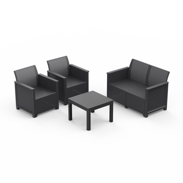 Salon bas de jardin Emma en polypropylène noir, 4 personnes