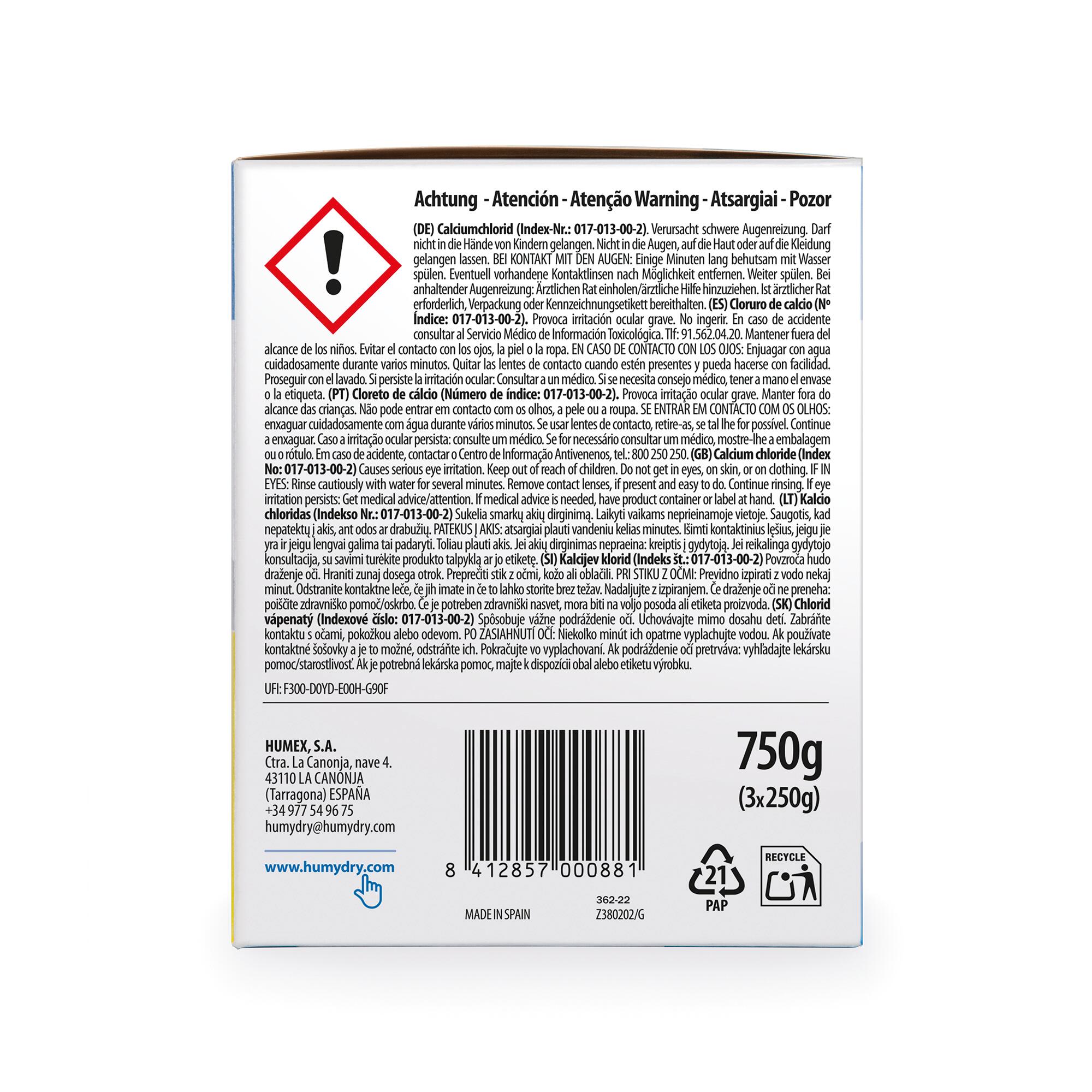 Recambio de absorbe humedad  HUMYDRY 250 gr para uso en estancia hasta 8m2. Perfume Neutro. 1 recarga en bolsa. - 2