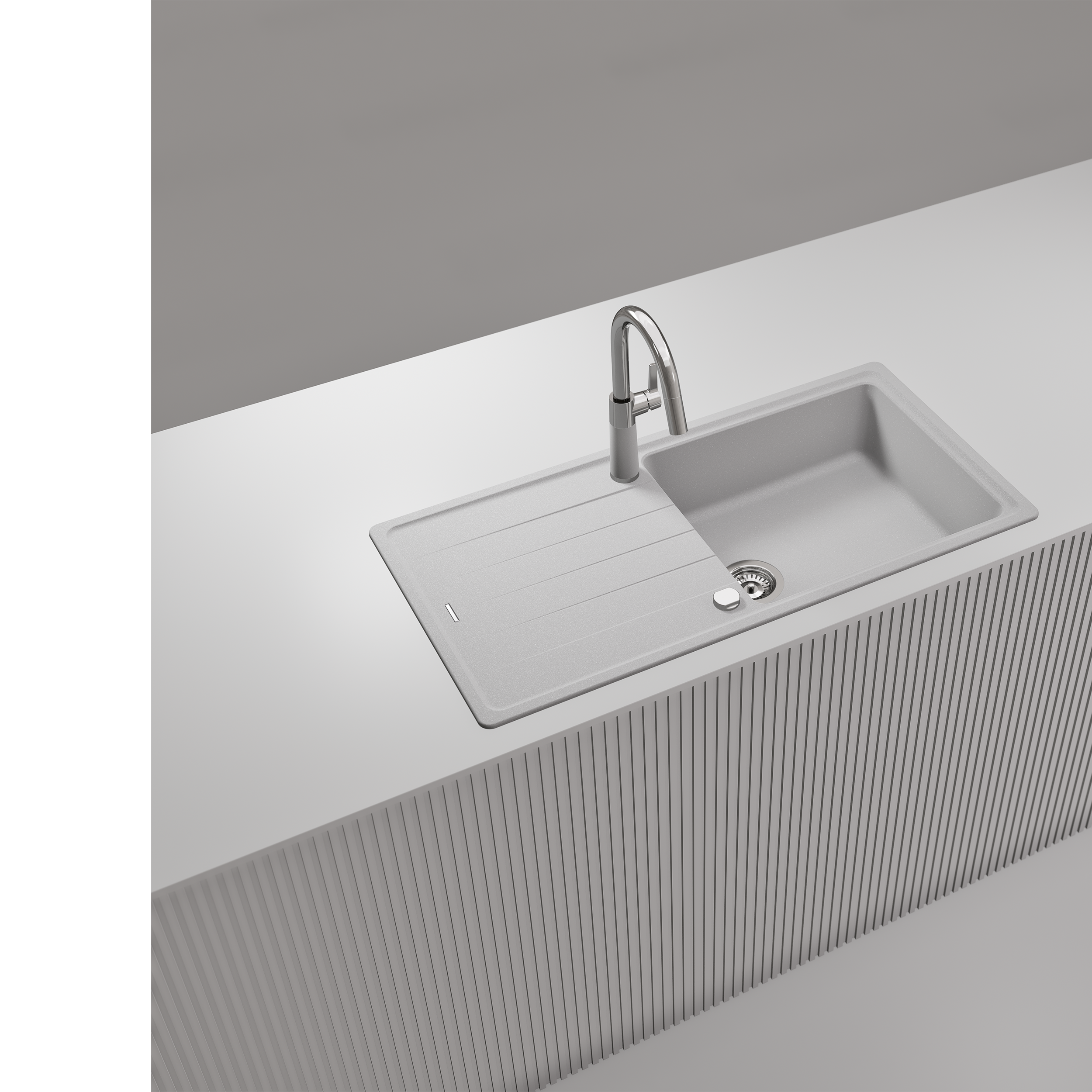 Evier en quartz et résine 1 bac 100 x 50 cm vidage inclus Eleme blanc - 4