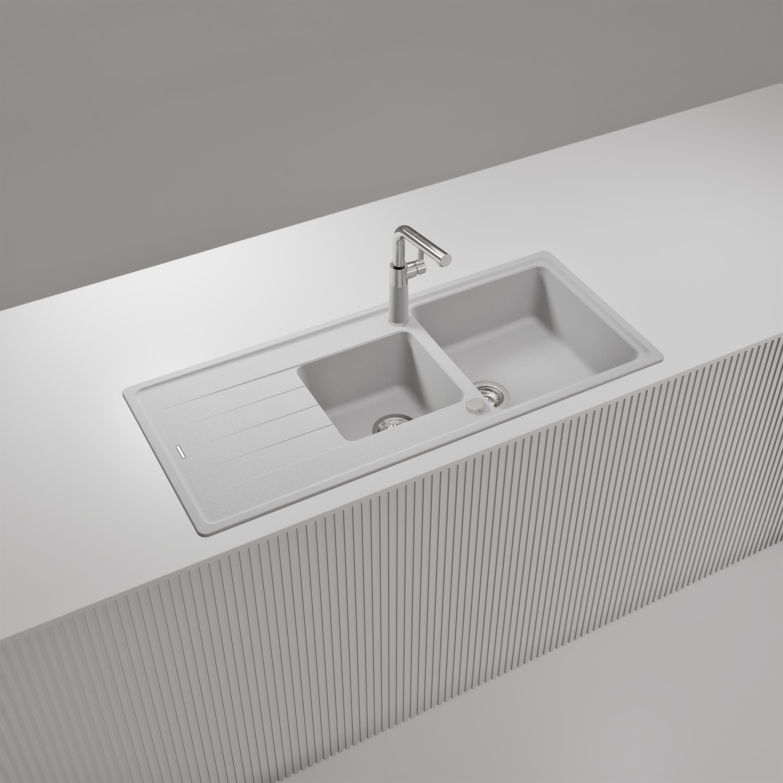 Evier en quartz et résine 2 bacs 116 x 50 cm vidage inclus Eleme blanc - 4