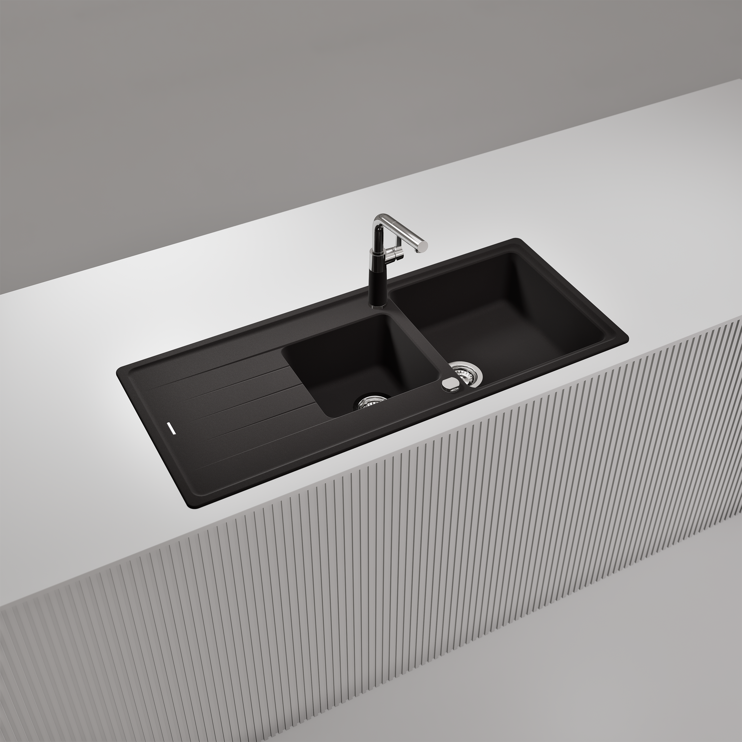 Evier en quartz et résine 2 bacs 116 x 50 cm vidage inclus Eleme noir - 4