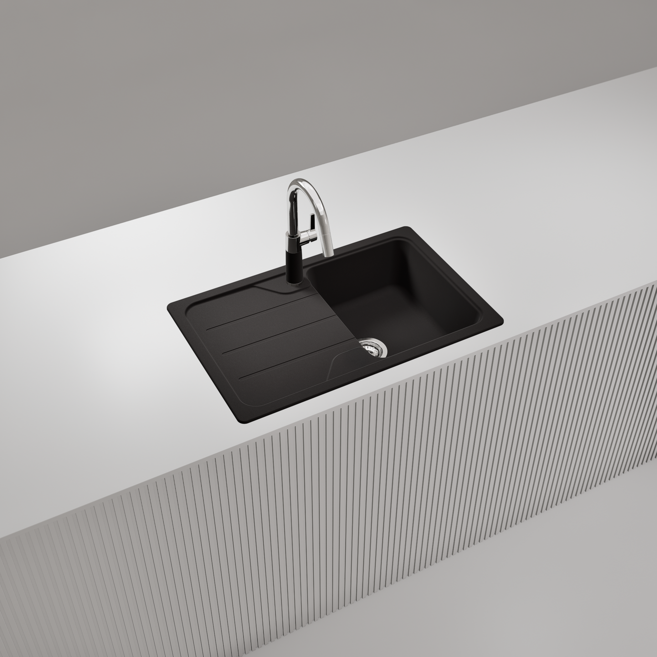 Evier en quartz et résine 1 bac 78 x 50 cm vidage inclus Form noir - 4