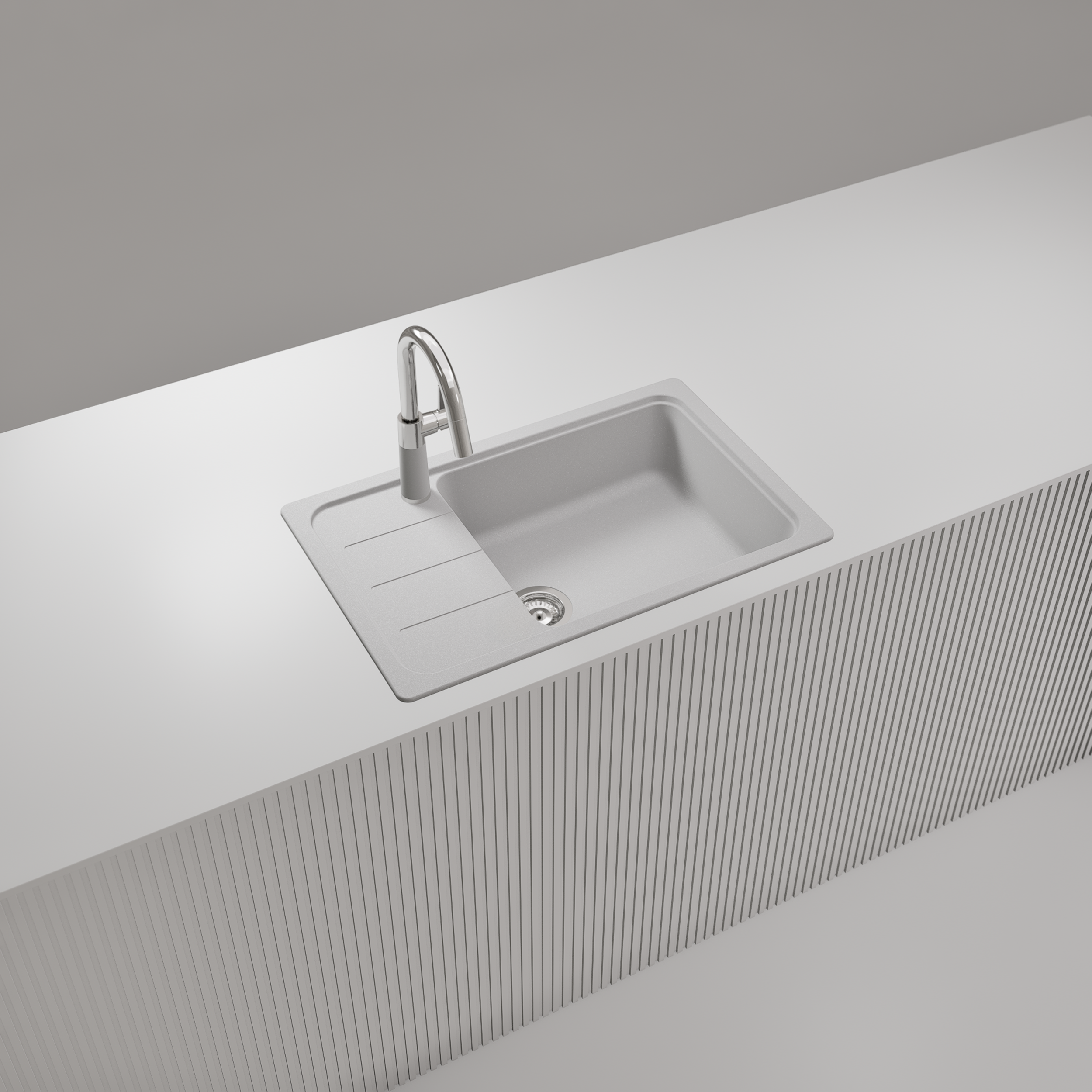 Evier en quartz et résine 1 bac 78 x 50 cm vidage inclus Form blanc - 9