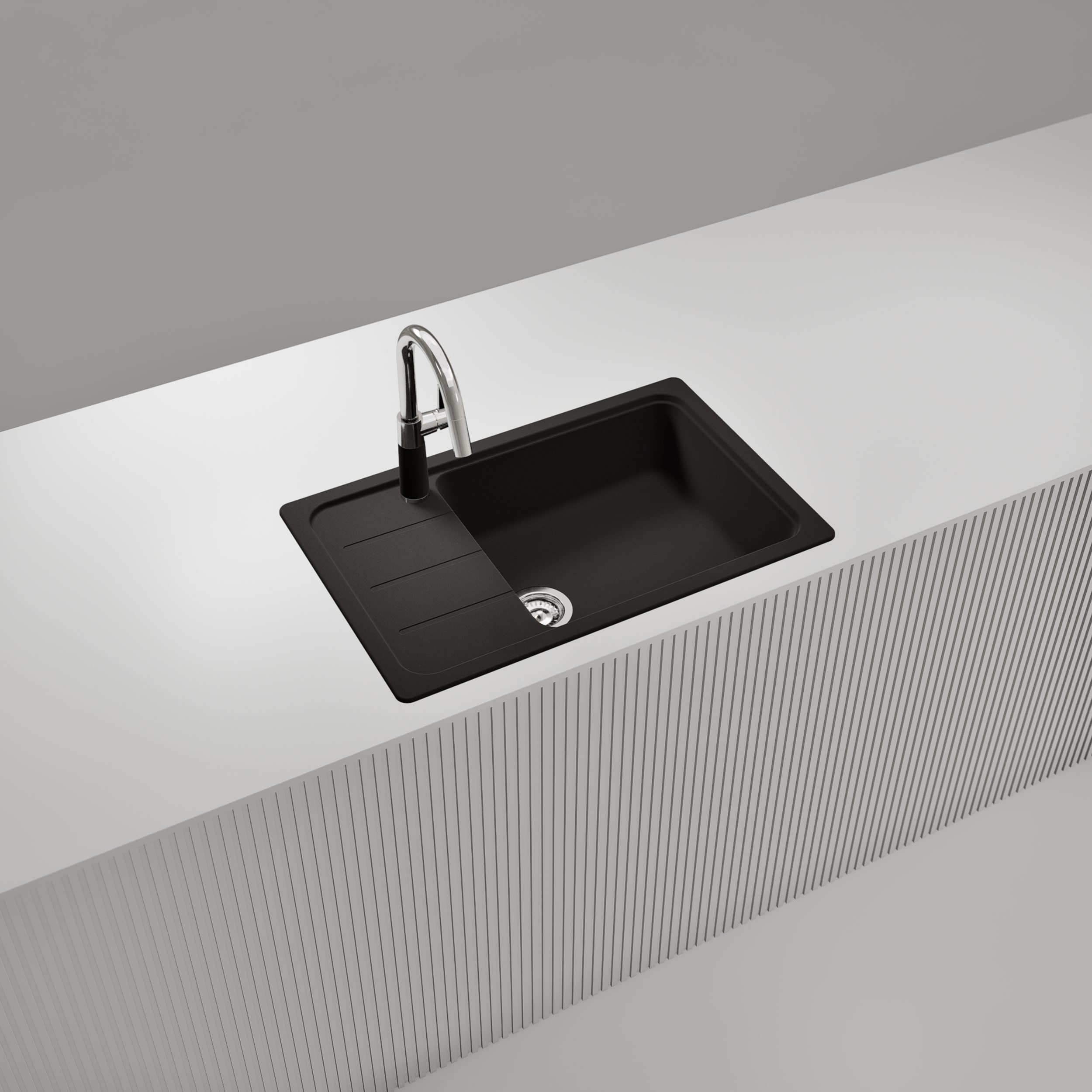 Evier en quartz et résine 1 bac 78 x 50 cm vidage inclus Form noir - 4