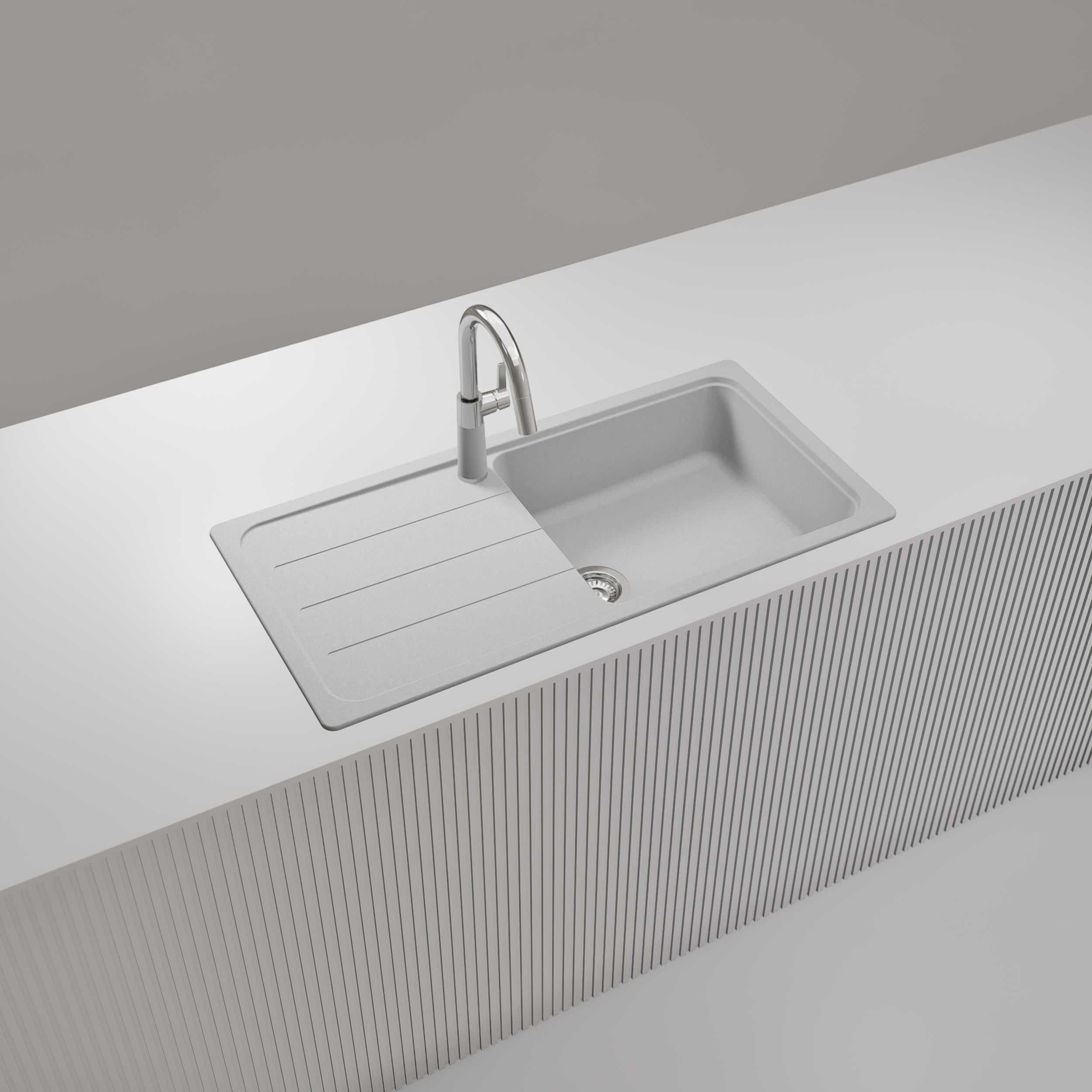 Evier en quartz et résine 1 bac 100 x 50 cm vidage inclus Form blanc - 4