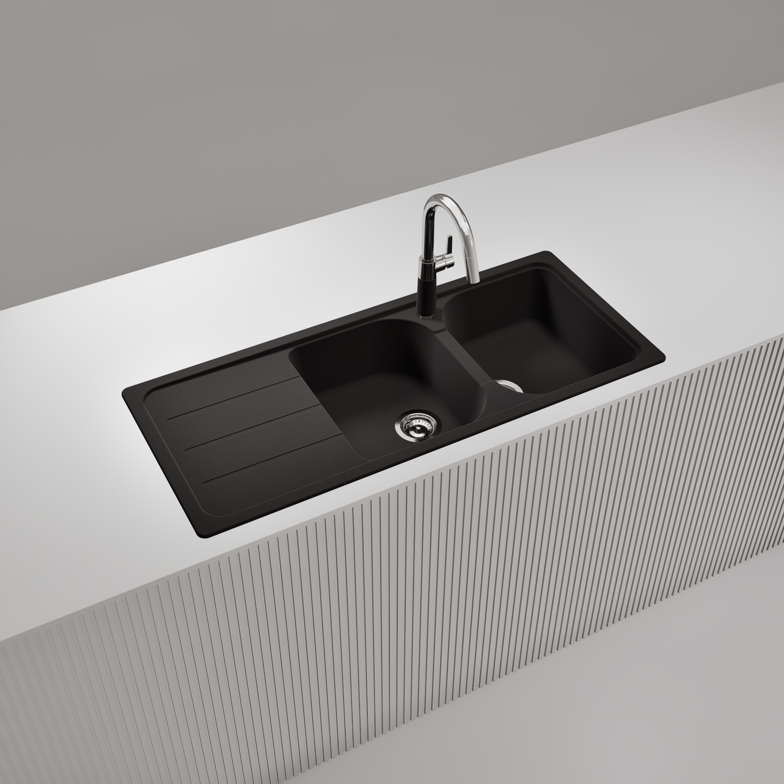 Evier en quartz et résine 2 bacs 116 x 50 cm vidage inclus Form noir - 4