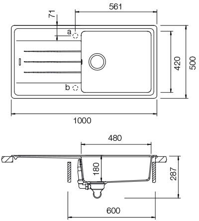 Evier en quartz et résine 1 bac 100 x 50 cm vidage inclus Eleme blanc - 2