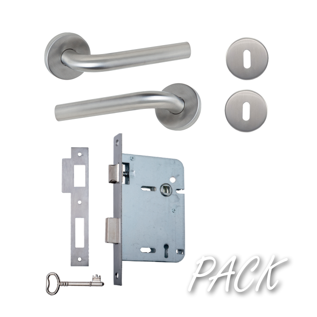 Pack puxador de porta roseta Borja 10-01 mais fecho niquelado