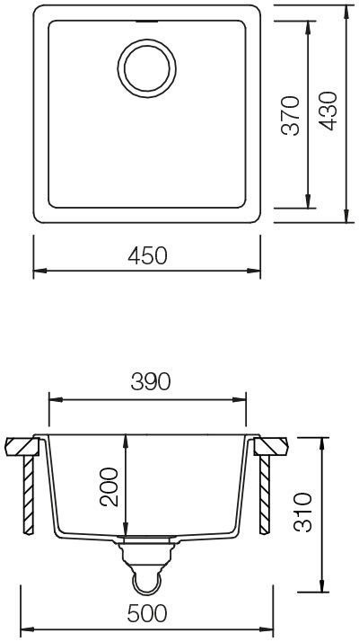 Evier en quartz et résine 1 bac 45 x 43 cm vidage inclus Frame blanc - 2