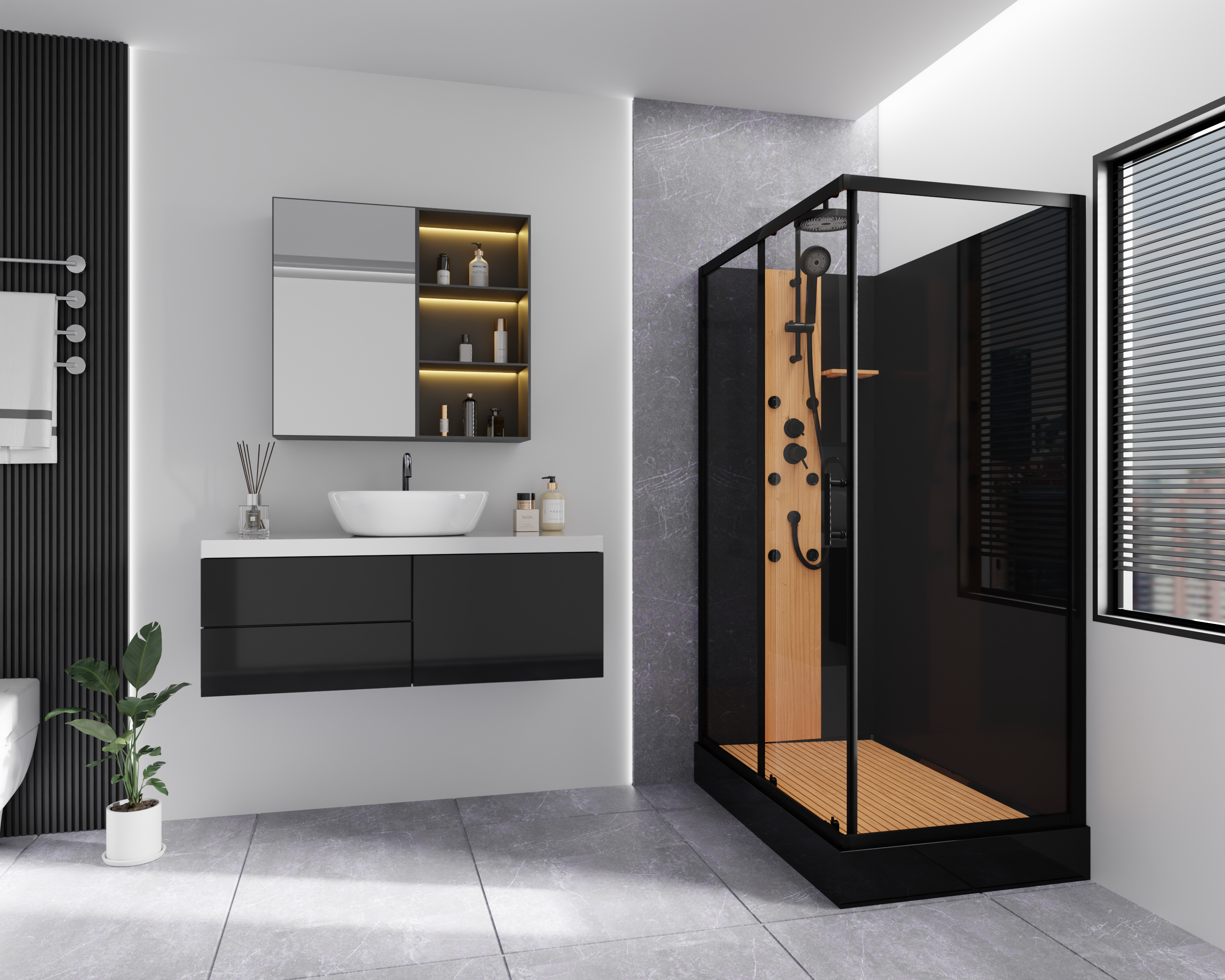Kabina z hydromasażem WOOD 100x80x225 cm czarny mat SAVANA - 3
