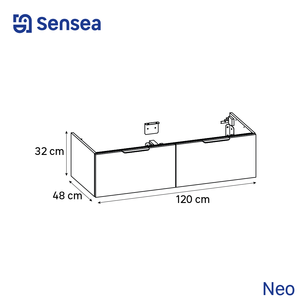Mobile da bagno sospeso sotto lavabo L 120 x H 64 x P 48 cm noce lucido, 2 cassetti 2 ante SENSEA Neo Frame, Maniglie acquistabili separatamente - 3