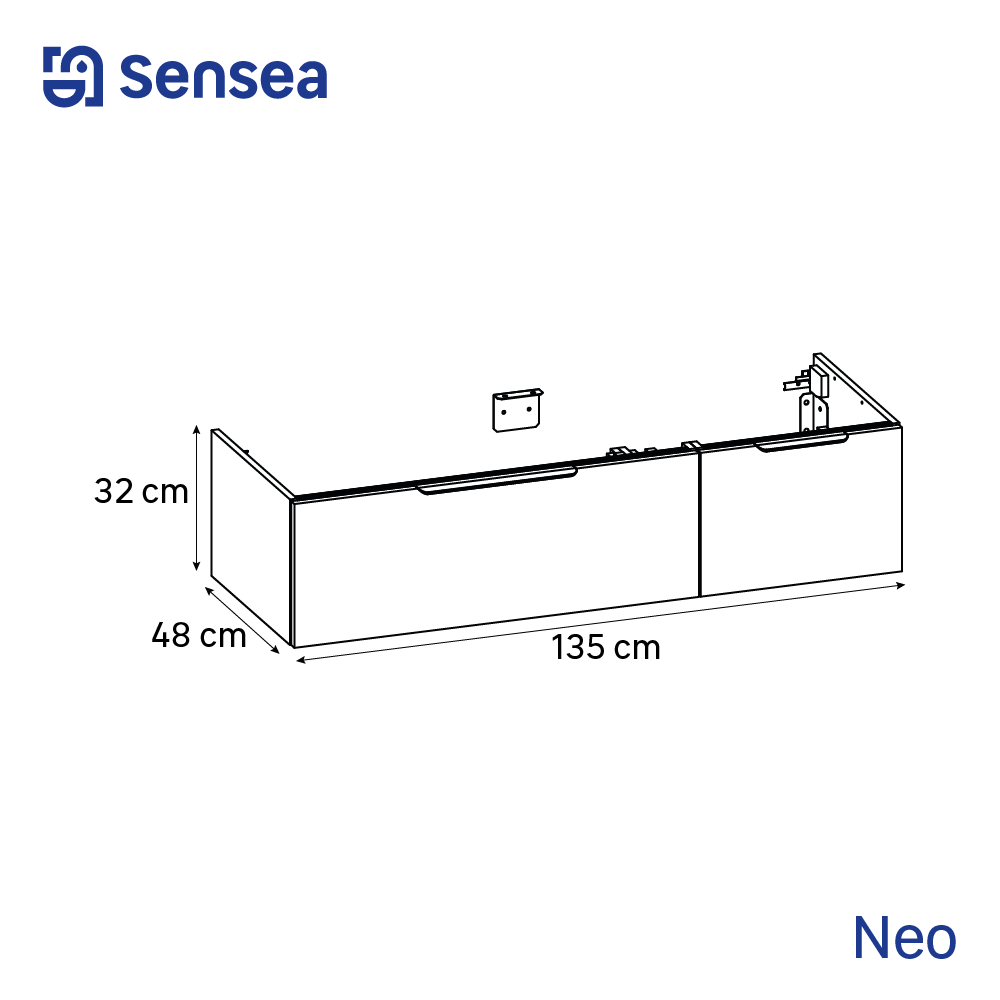 Mobile da bagno sospeso sotto lavabo L 135 x H 32 x P 48 cm bianco, 2 cassetti 1 anta con cassetto Neo, Maniglie acquistabili separatamente - 2