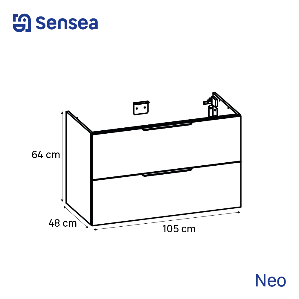 Meuble de salle de bains l.105 x H.64 x P.48 cm, effet chêne miel, Neo line - 2