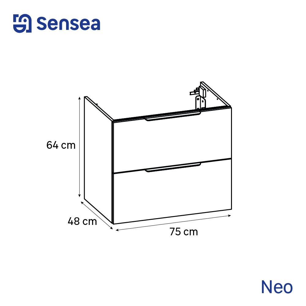 Meuble sous-vasque simple vasque 2t l.75 x H.64 x P.48 cm blanc Neo line - 2