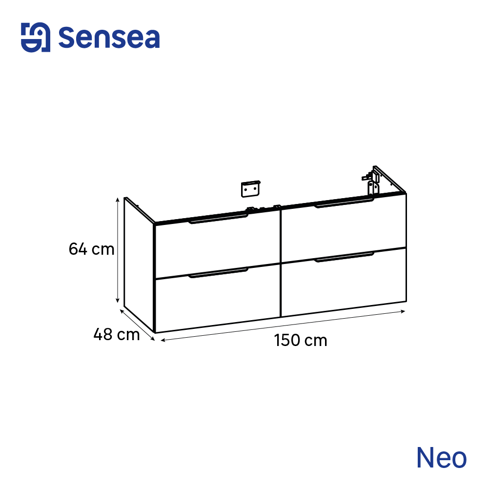 Mobile da bagno sospeso sotto lavabo L 150 x H 64 x P 48 cm quercia di campagna lucido, 4 cassetti SENSEA Neo - 2