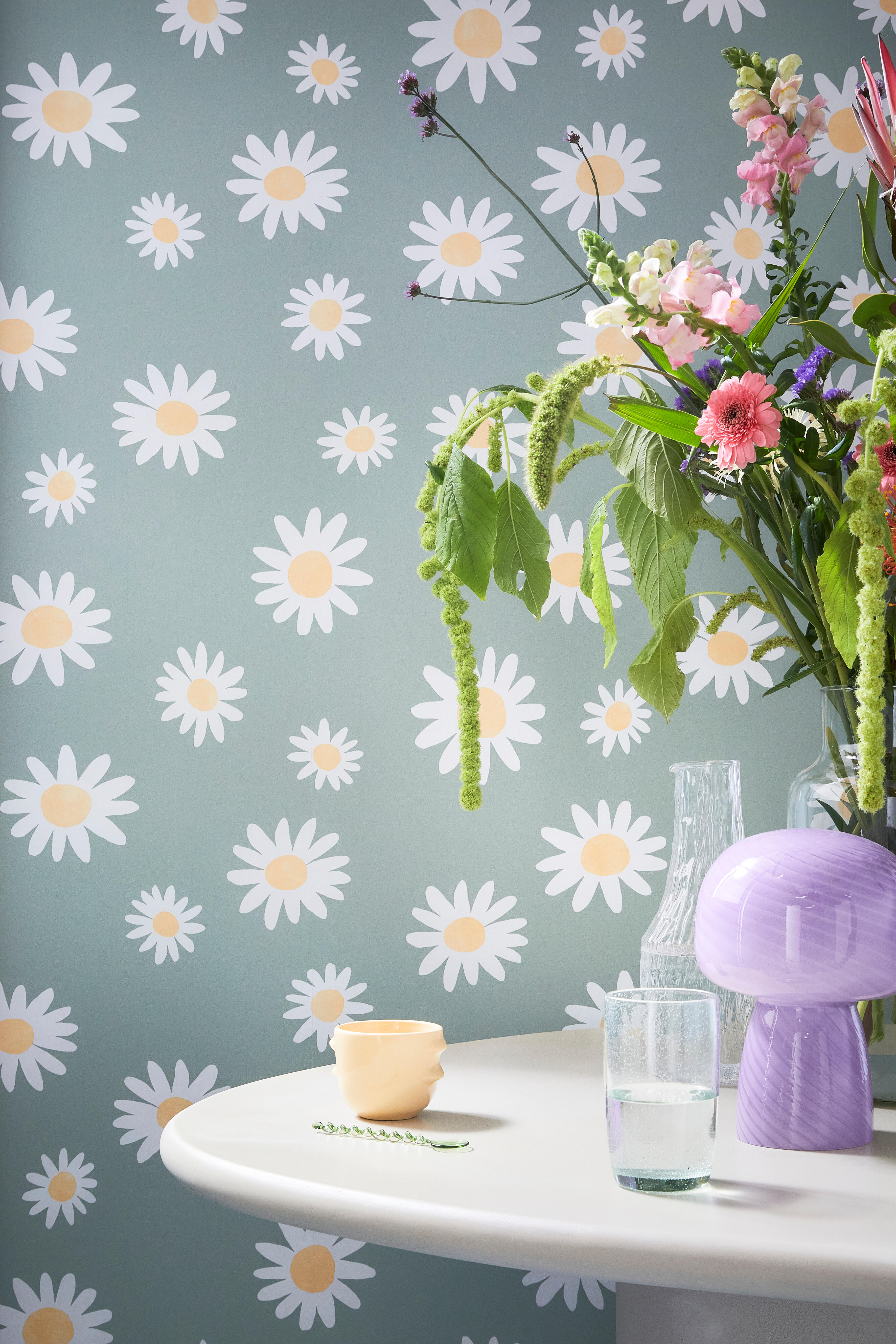 Papier peint intissé Marguerites vert - 3