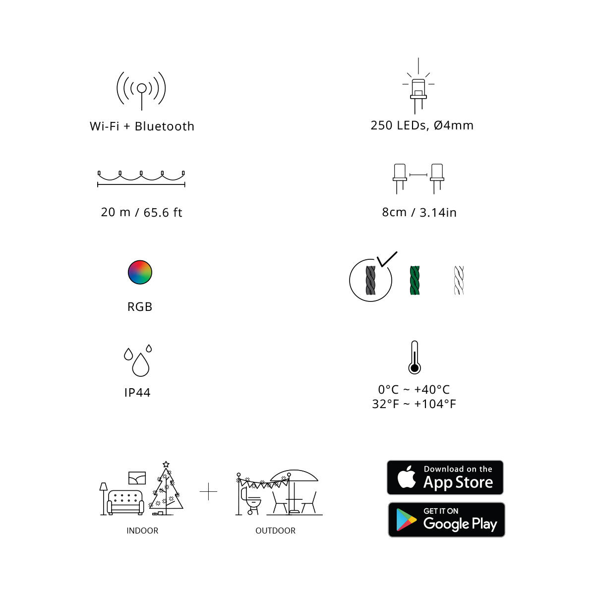 Catena luminosa per albero di Natale 250 luci LED multicolore TWINKLY 20 m programmabile - 17