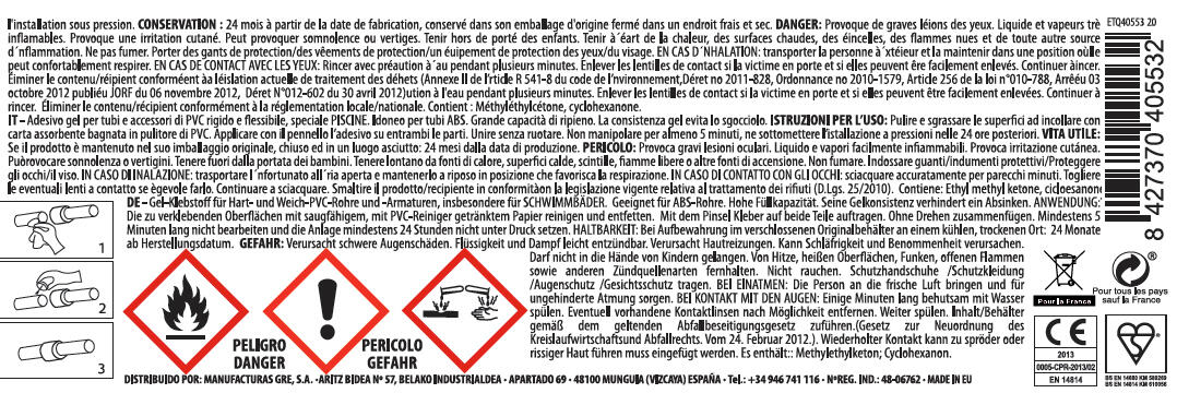 Colle gel Gre Pour pvc flexible pot 250g, transparent, 250ml, 250g ...