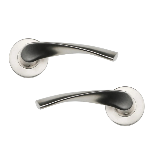 Juego de manilla con roseta serie Lucerna plus en acero inoxidable, níquelado