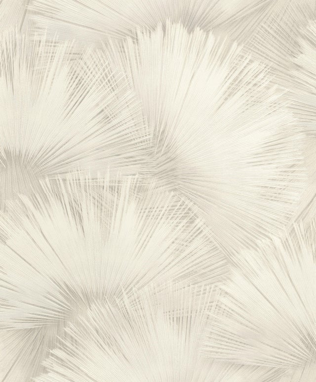 Papier peint intissé feuilles éventail gris crème