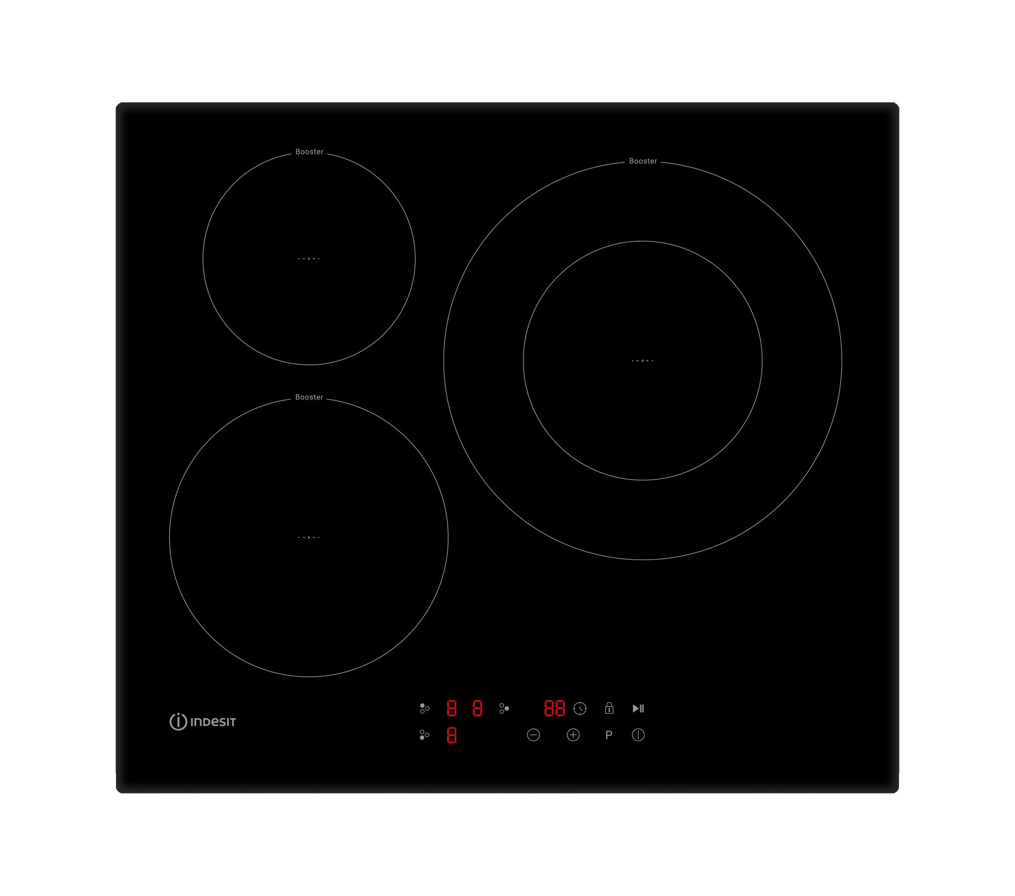 placa de induccion indesit isf13q60ne con 3 zonas de coccion zona grande de 29cm 7200 w negro 60cm