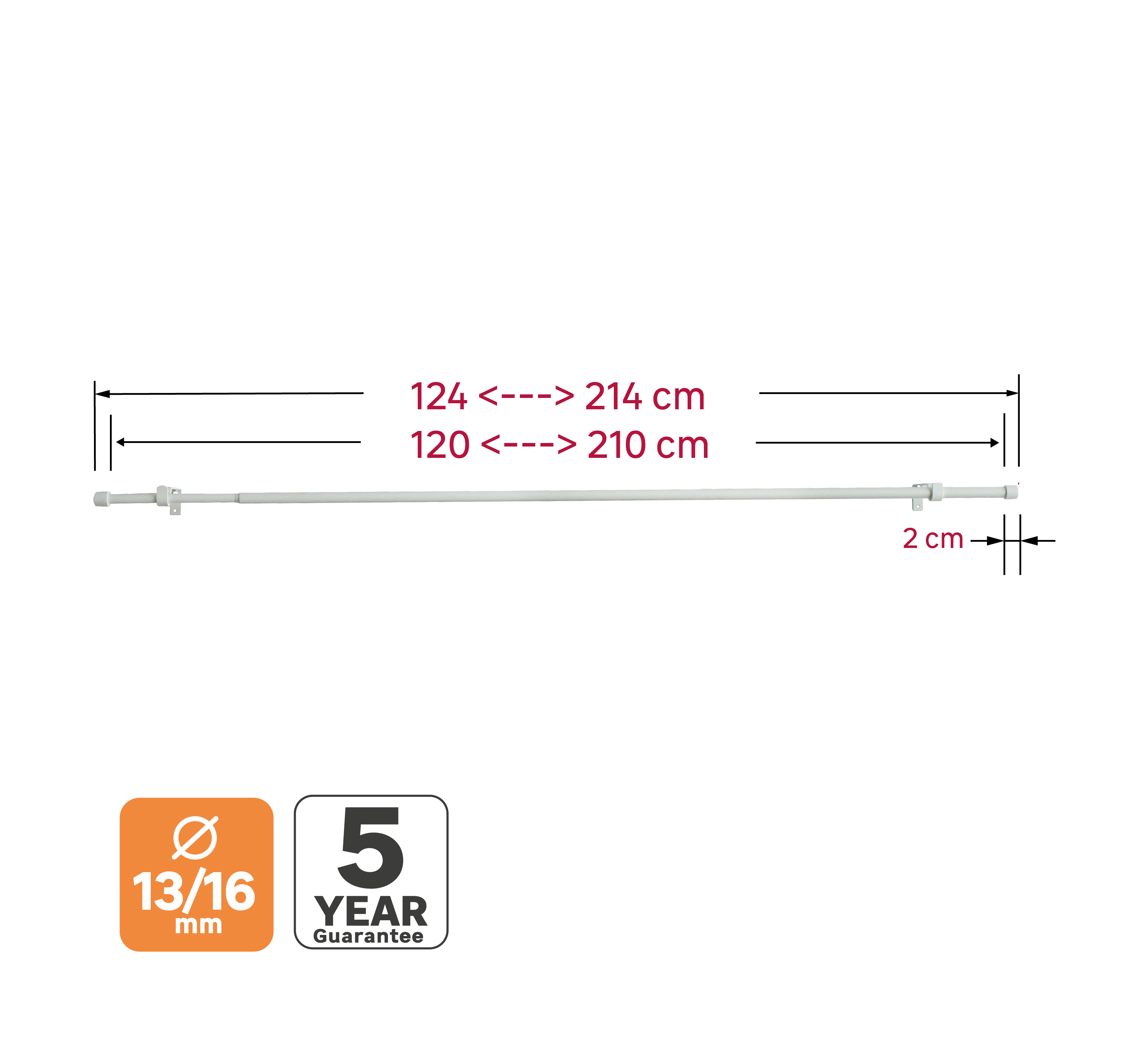 Kit de varões extensível 210cm Cap D16mm aço branco Inspire - 5