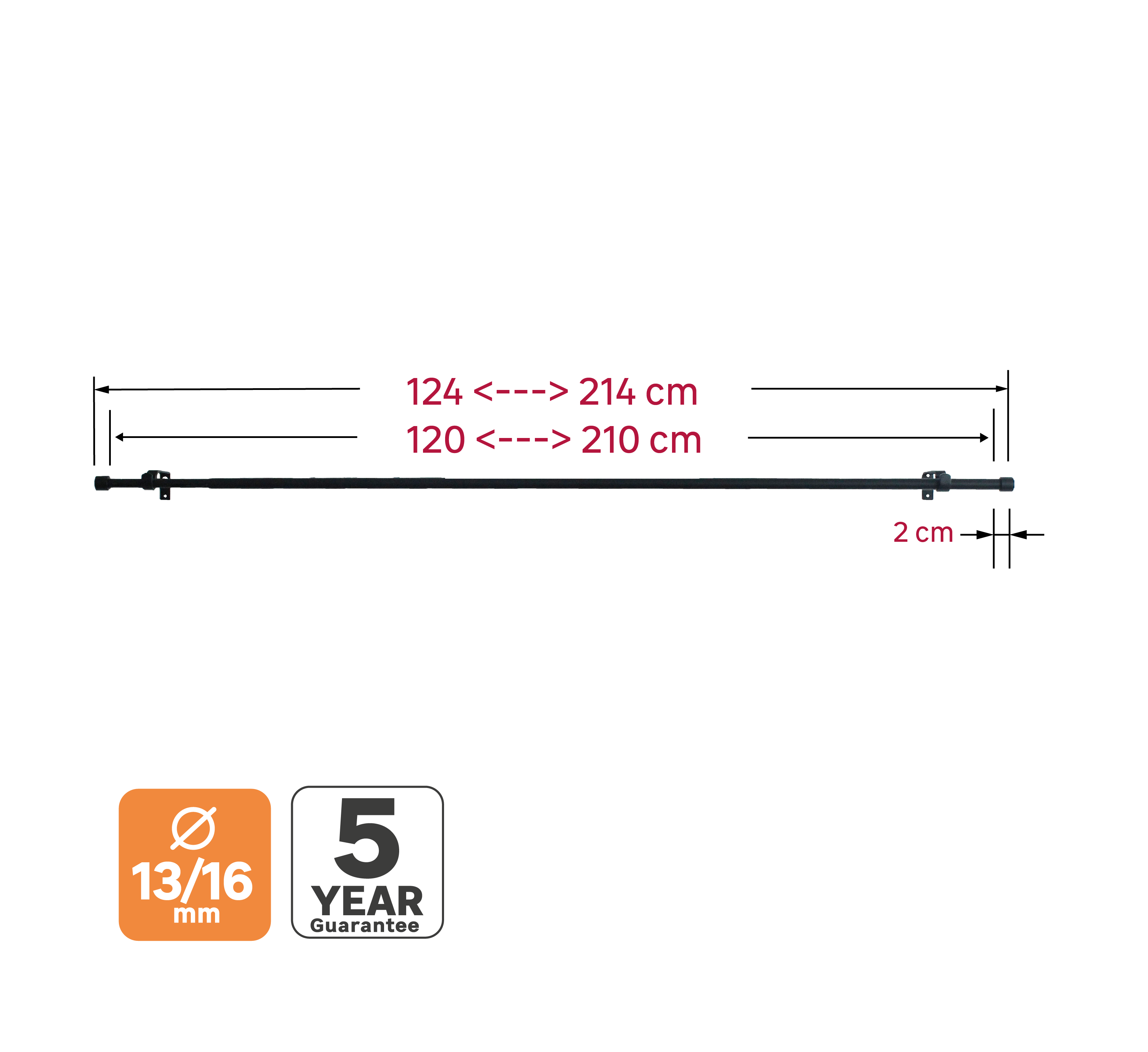 Kit de tringle à rideaux Cap Diam.16 mm noir 120 à 210 cm - 5